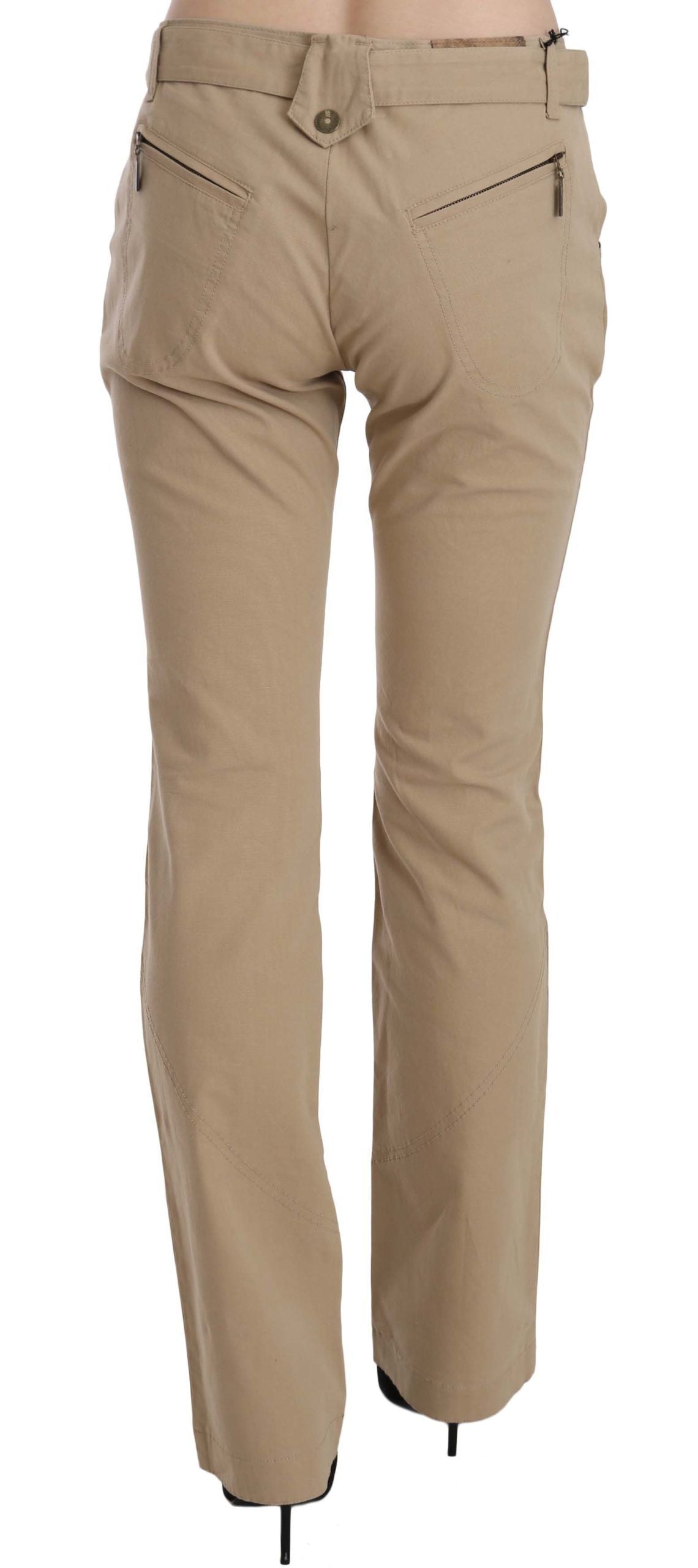 Beigefarbene gerade Hose aus Baumwolle mit mittlerer Taille