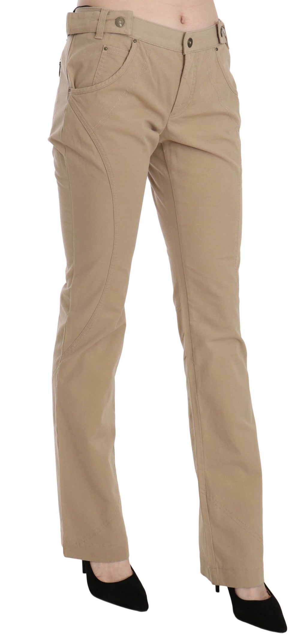 Beigefarbene gerade Hose aus Baumwolle mit mittlerer Taille