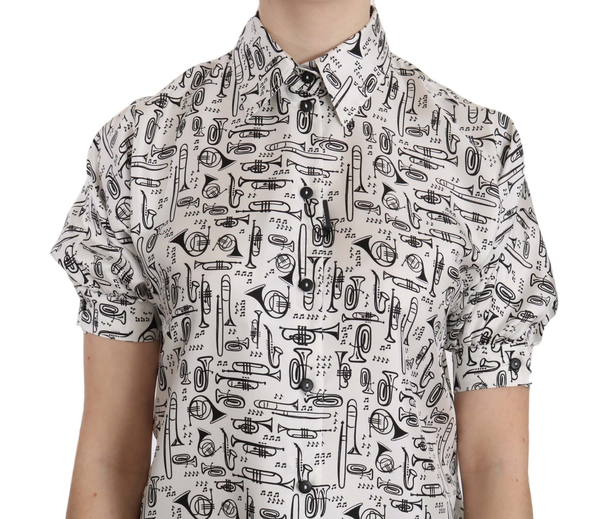 Seidenbluse mit Trompetendruck und Knopfleiste vorne