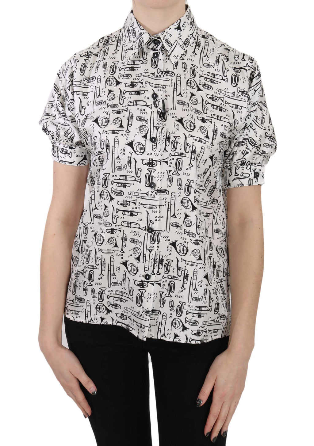 Seidenbluse mit Trompetendruck und Knopfleiste vorne