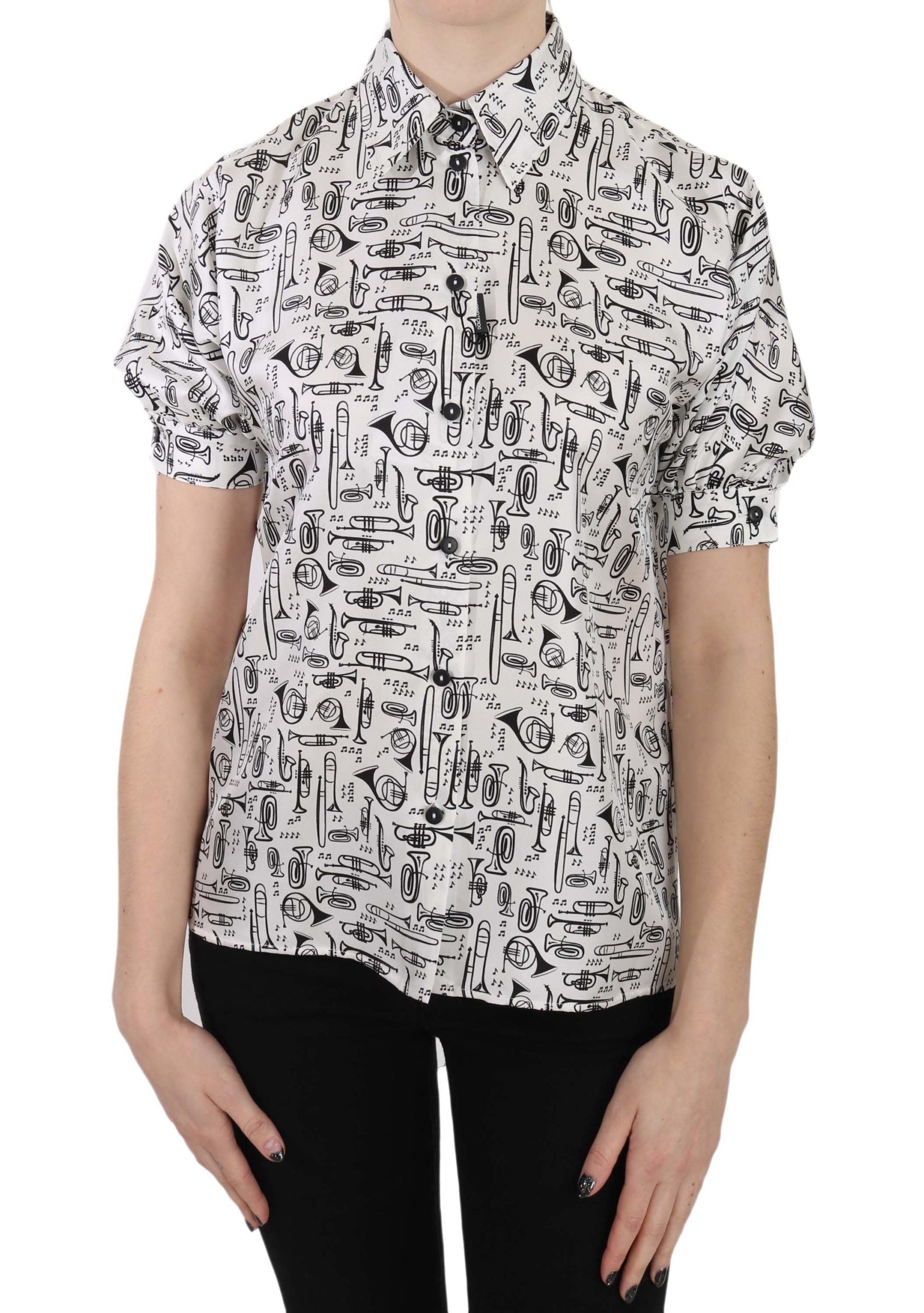 Seidenbluse mit Trompetendruck und Knopfleiste vorne
