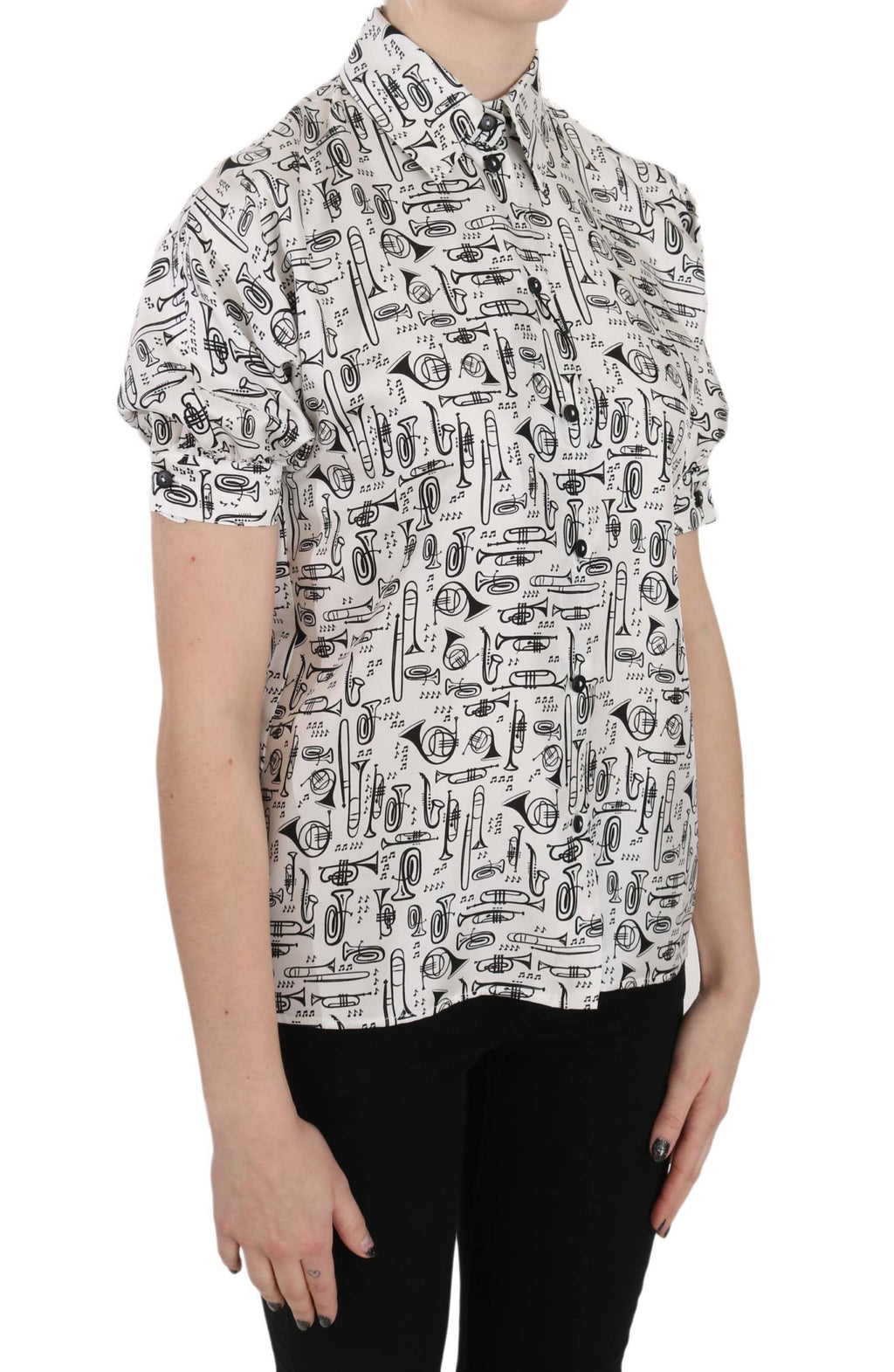 Seidenbluse mit Trompetendruck und Knopfleiste vorne