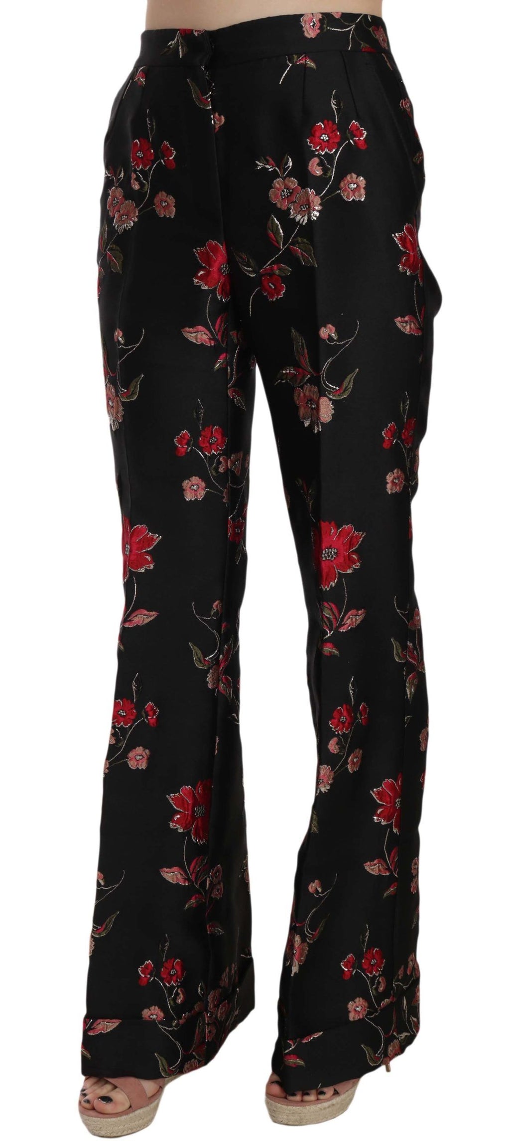 Schwarze Bootcut-Hose mit Blumenmuster