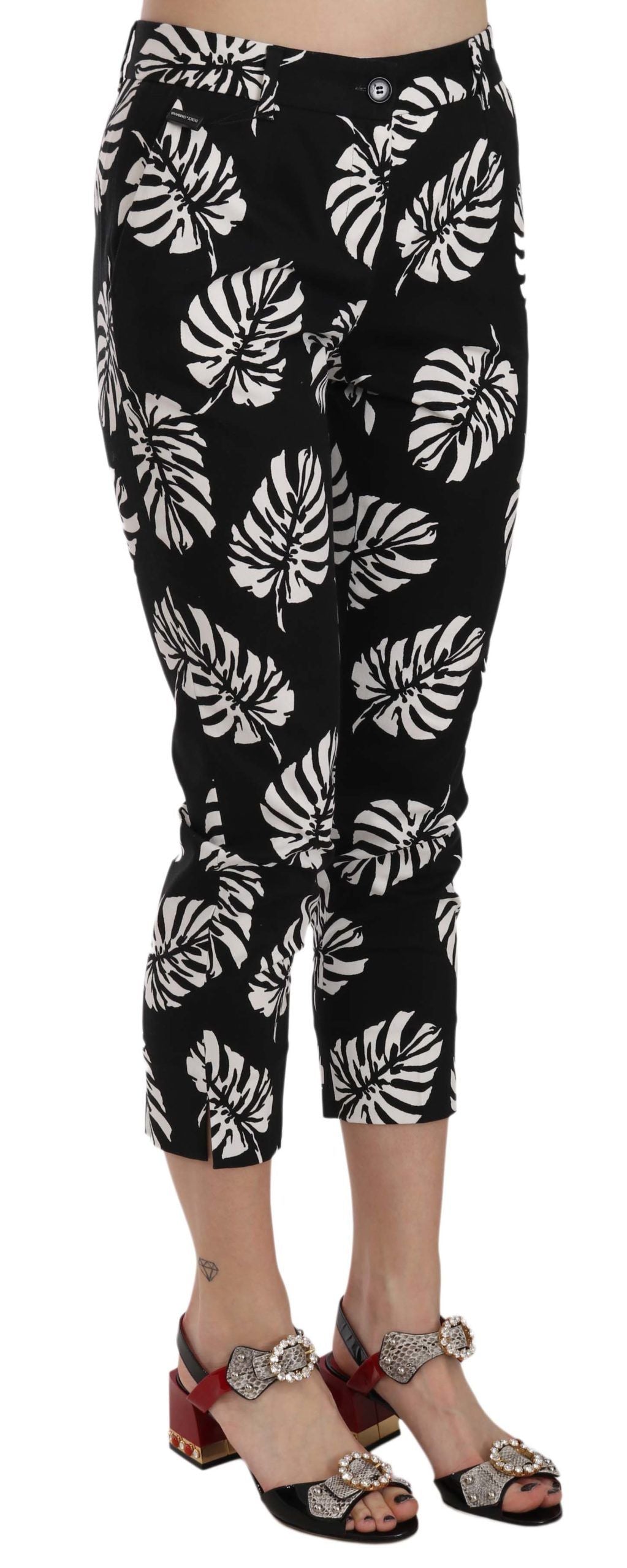 Schwarze Skinny-Hose mit Palmenblatt-Print