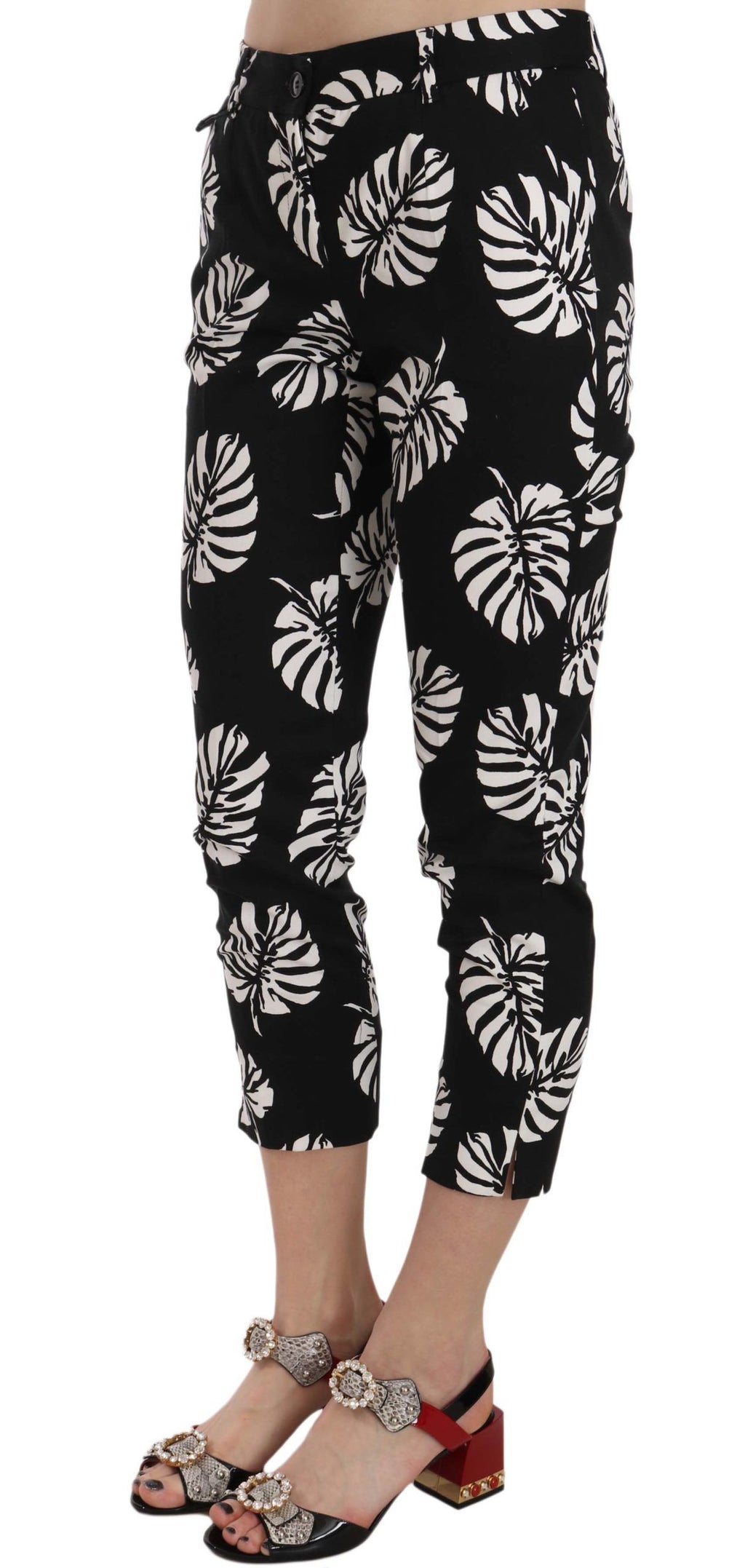 Schwarze Skinny-Hose mit Palmenblatt-Print