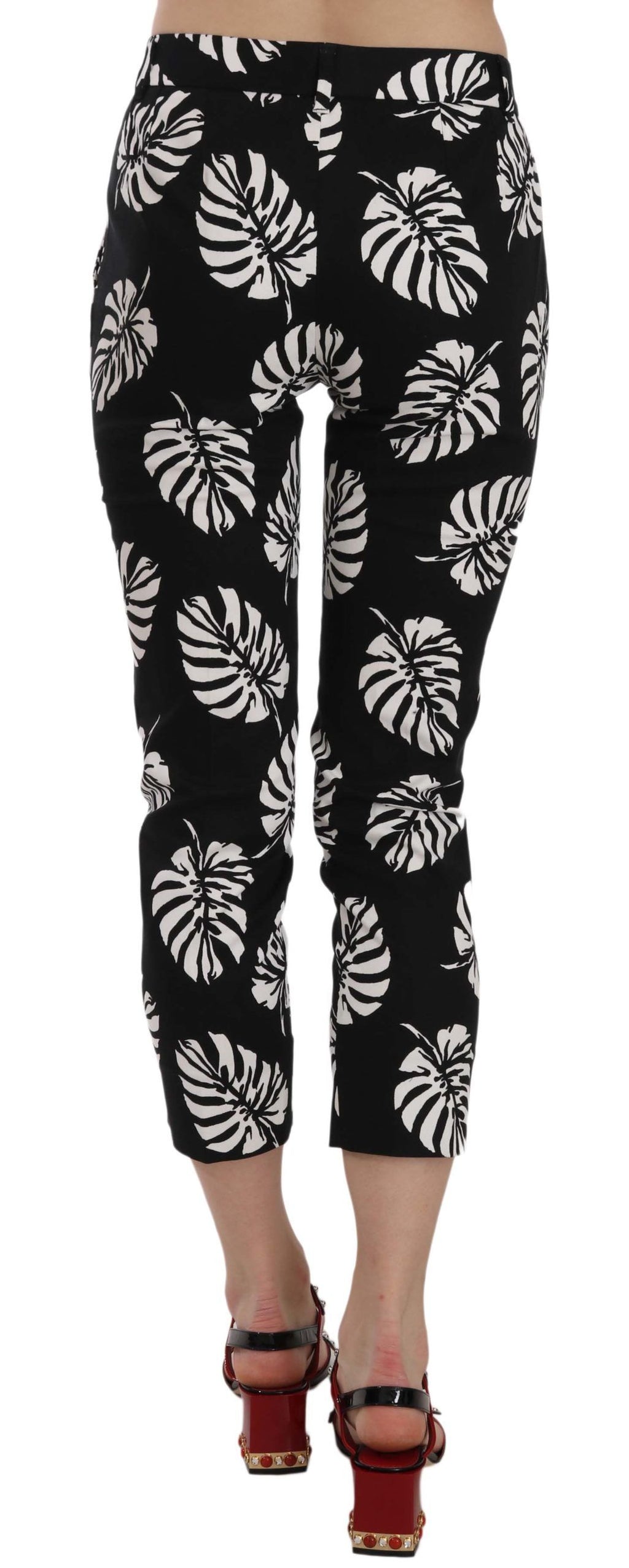 Schwarze Skinny-Hose mit Palmenblatt-Print