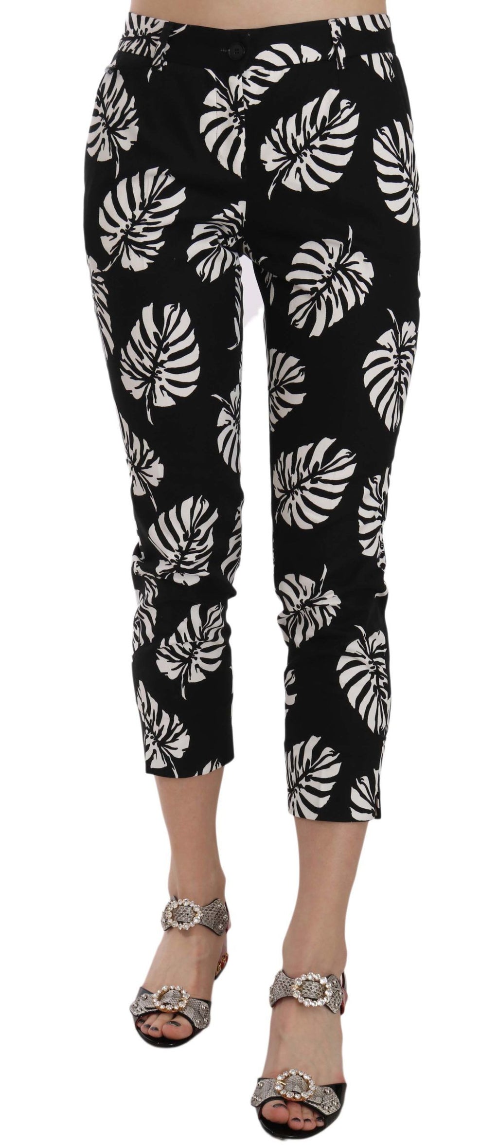 Schwarze Skinny-Hose mit Palmenblatt-Print