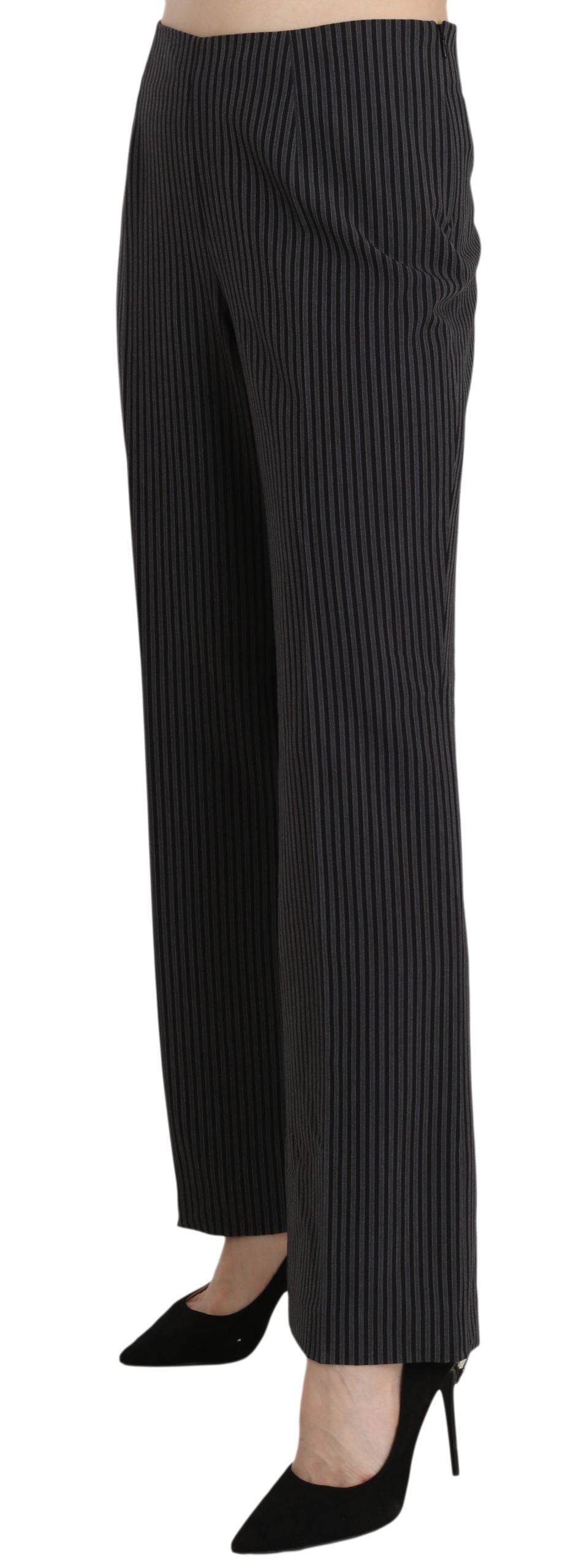 Schwarze gestreifte Baumwoll-Stretch-Anzughose