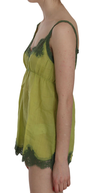 Grüne Spaghettiträger-Tanktop-Bluse aus Spitze