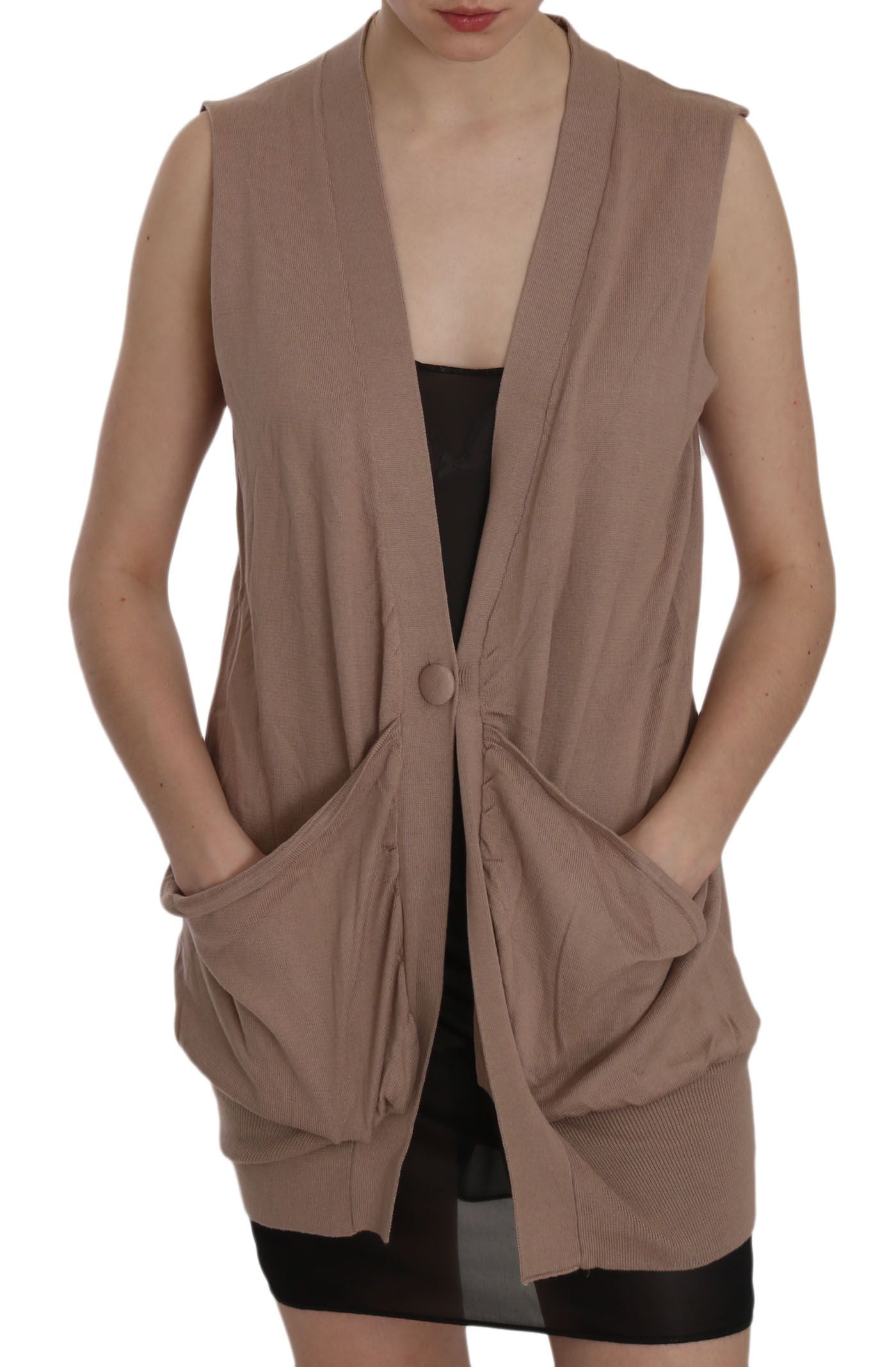 Braune Weste aus 100 % Baumwolle mit ärmellosem Cardigan