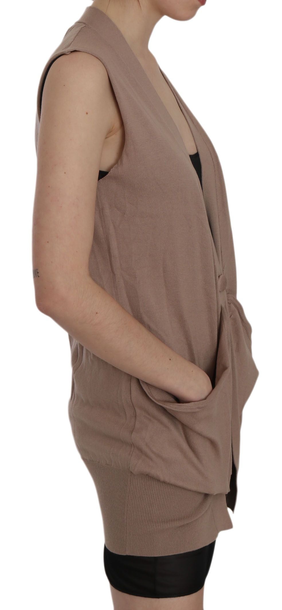 Braune Weste aus 100 % Baumwolle mit ärmellosem Cardigan