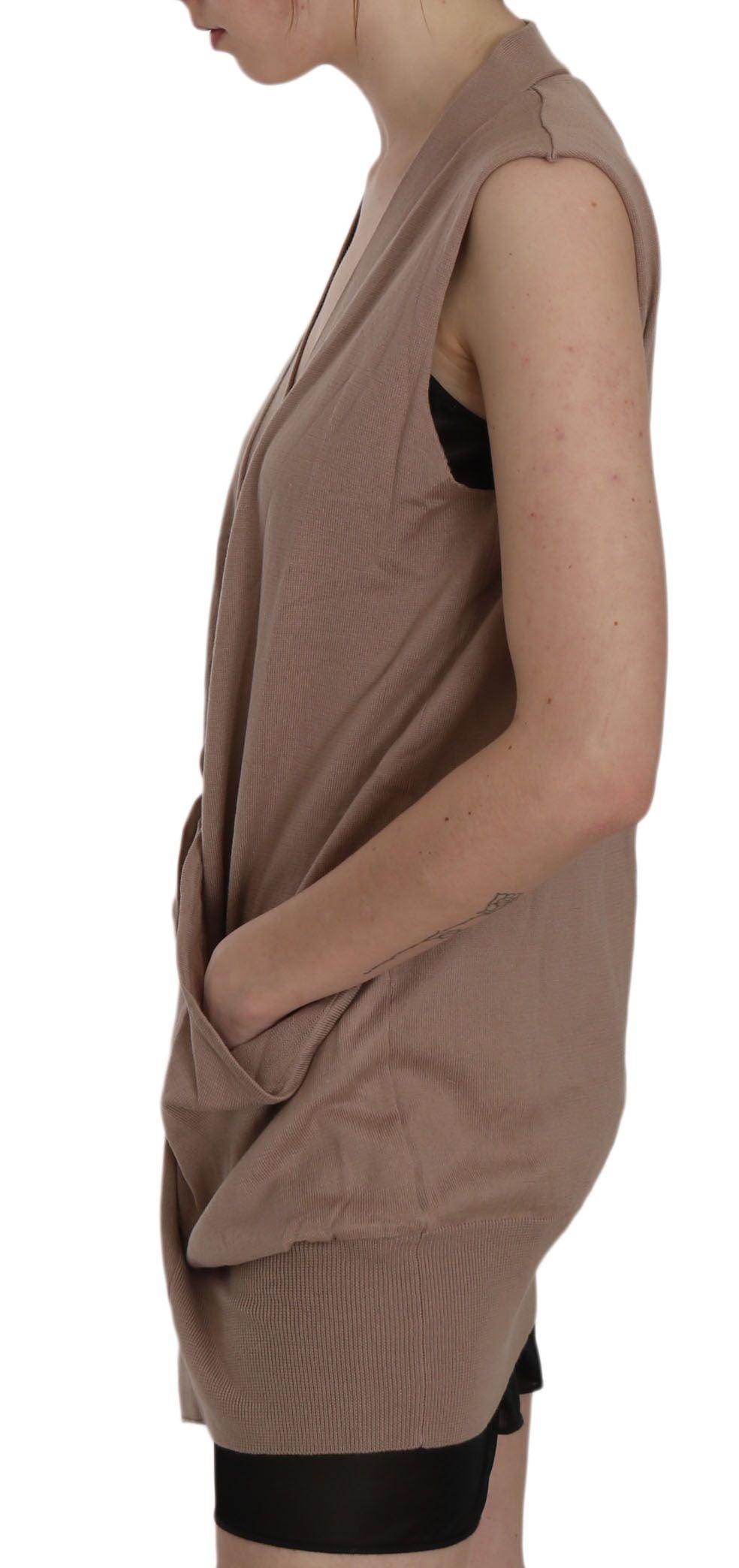 Braune Weste aus 100 % Baumwolle mit ärmellosem Cardigan