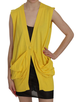 Gelbe ärmellose Strickjacke aus 100 % Baumwolle