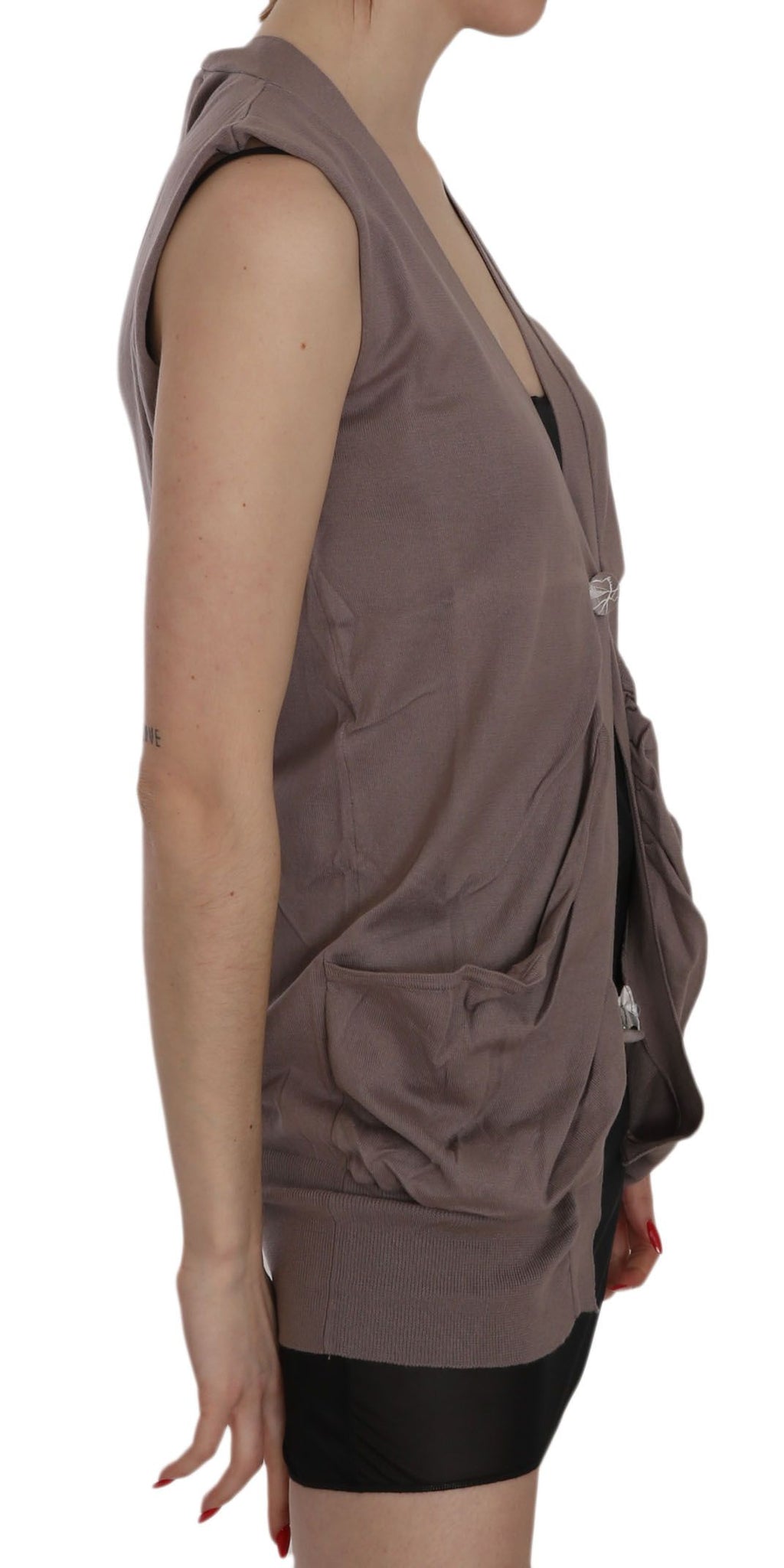 Braune Weste aus 100 % Baumwolle mit ärmellosem Cardigan