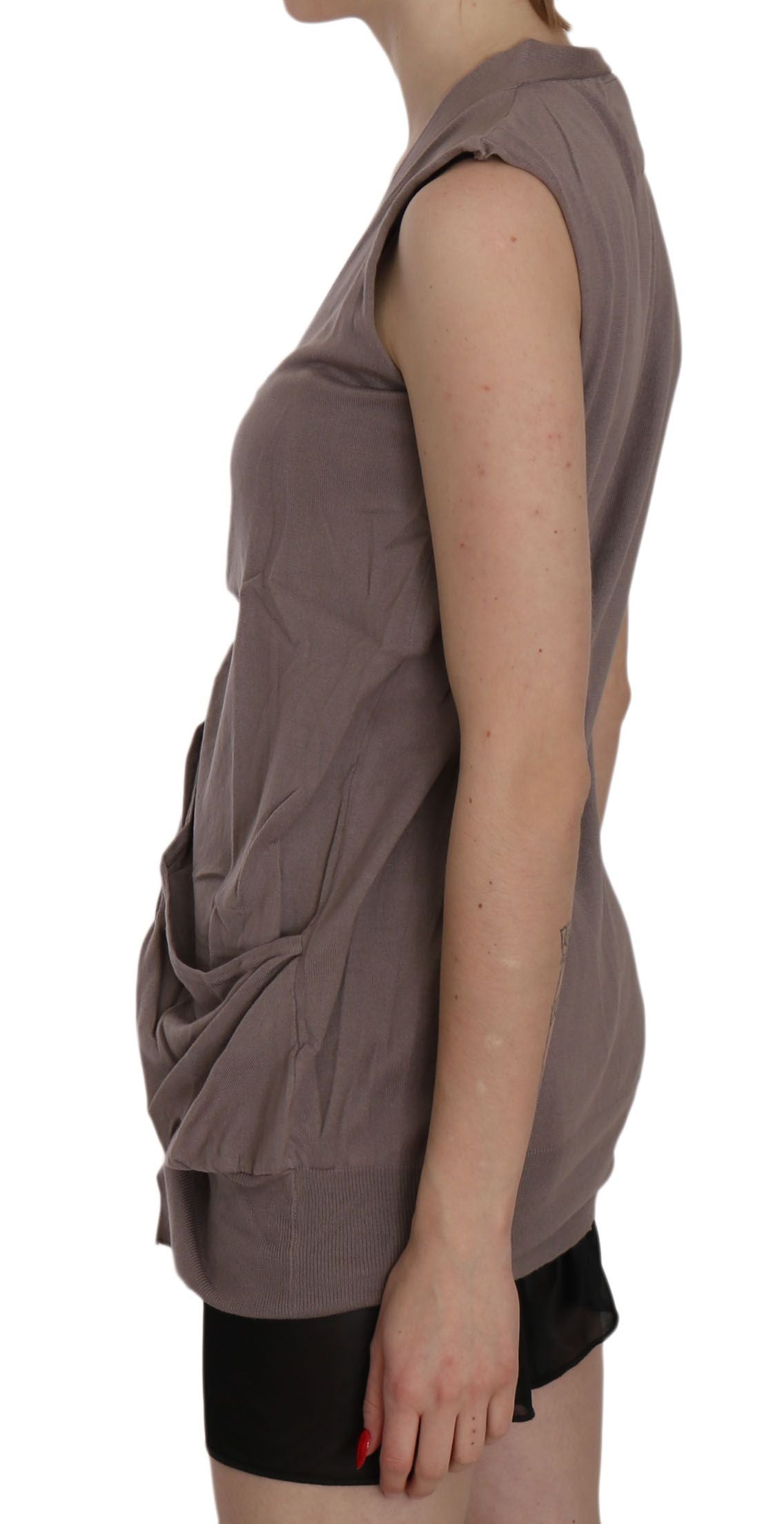 Braune Weste aus 100 % Baumwolle mit ärmellosem Cardigan