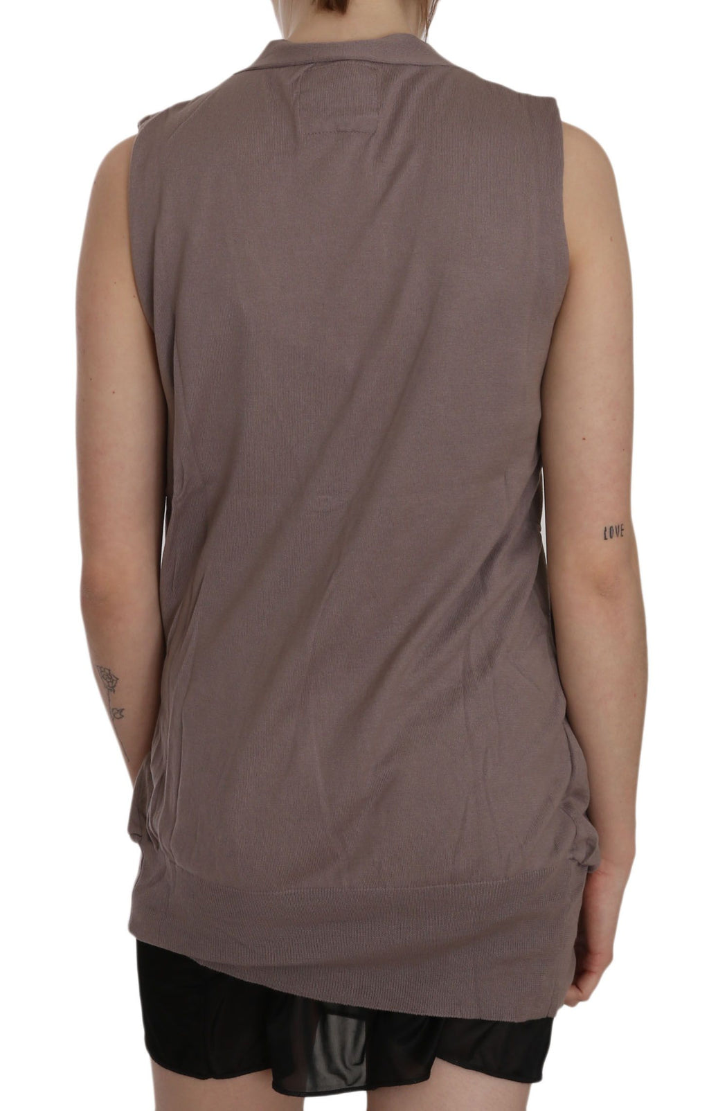 Braune Weste aus 100 % Baumwolle mit ärmellosem Cardigan