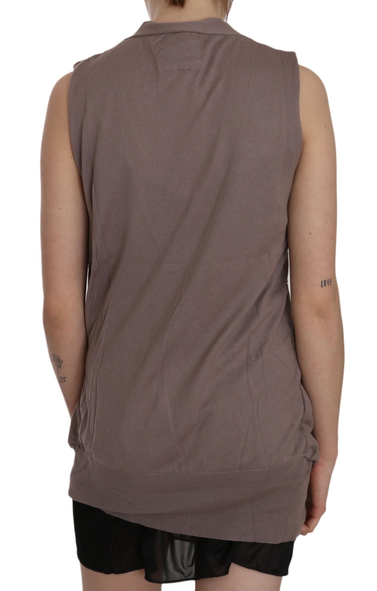 Braune Weste aus 100 % Baumwolle mit ärmellosem Cardigan