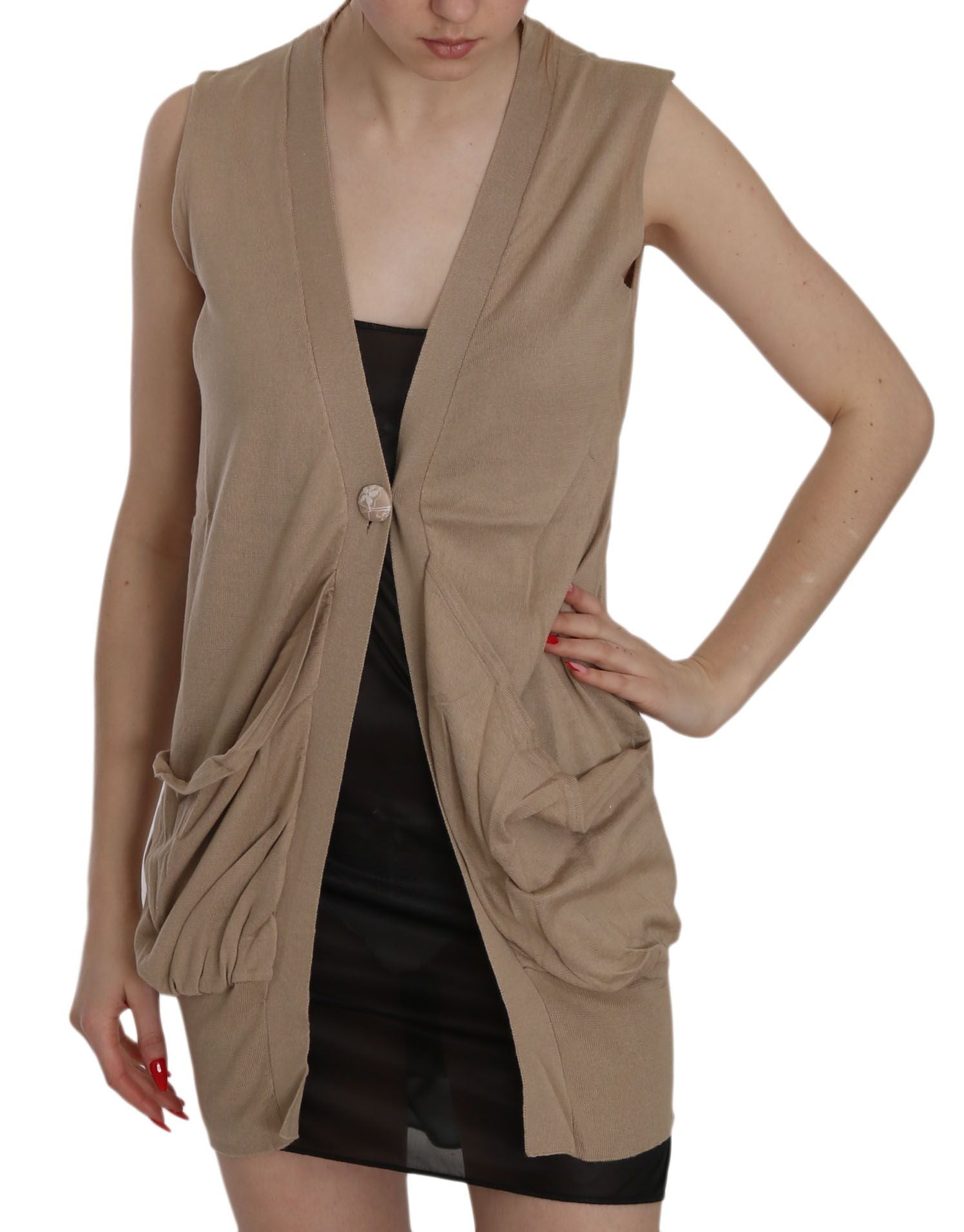 Braune Weste aus 100 % Baumwolle mit ärmellosem Cardigan