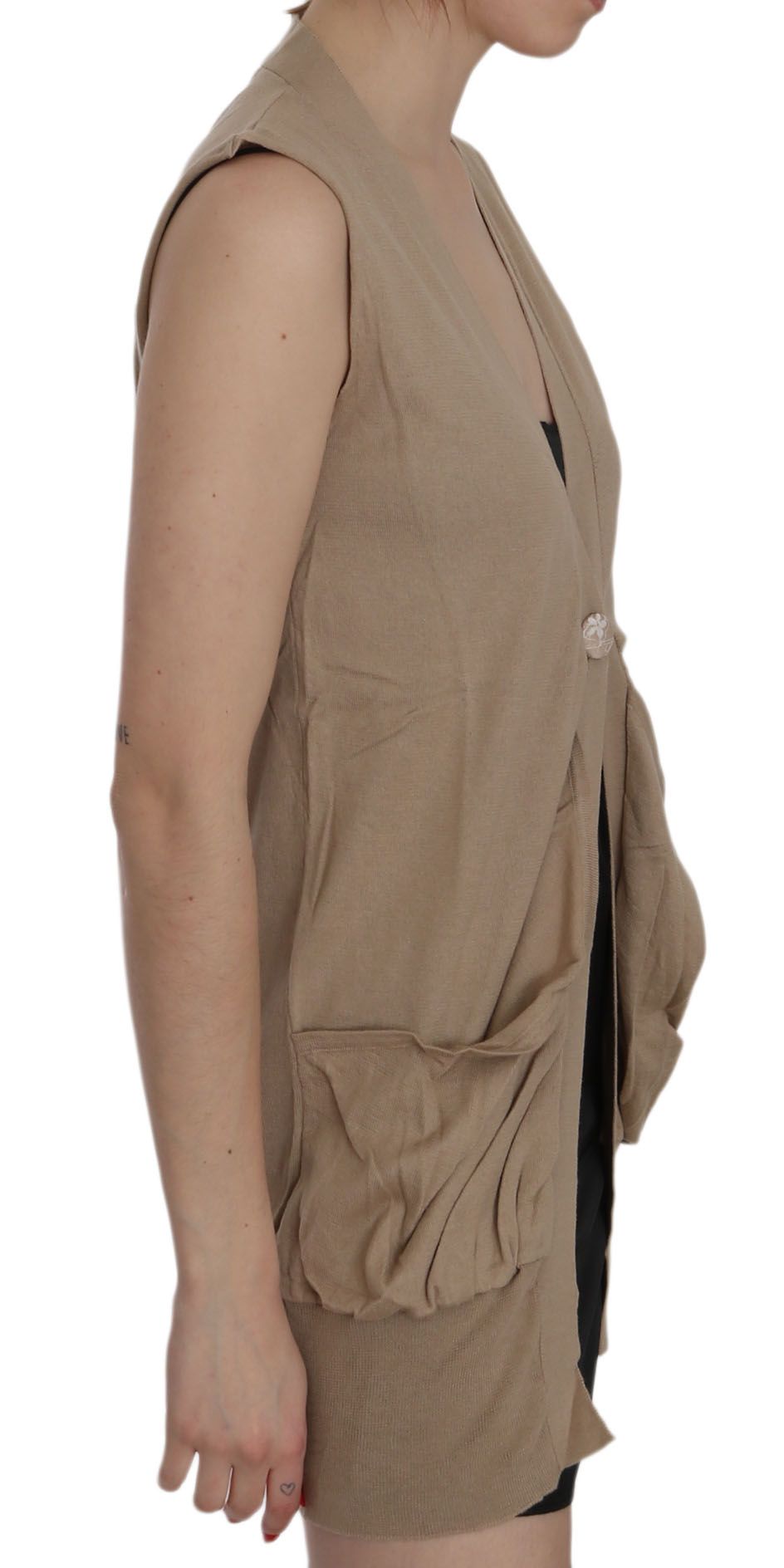 Braune Weste aus 100 % Baumwolle mit ärmellosem Cardigan