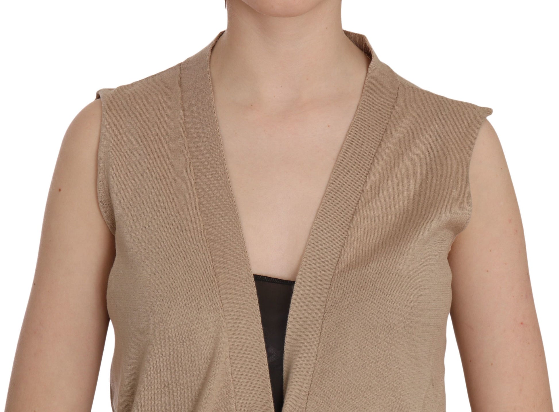 Braune Weste aus 100 % Baumwolle mit ärmellosem Cardigan