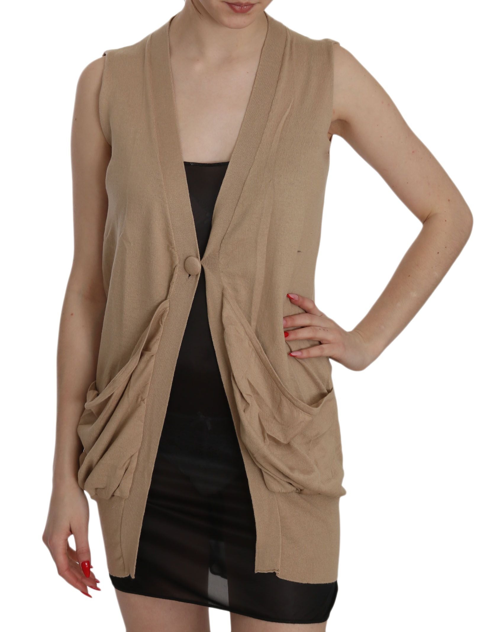 Braune Weste aus 100 % Baumwolle mit ärmellosem Cardigan