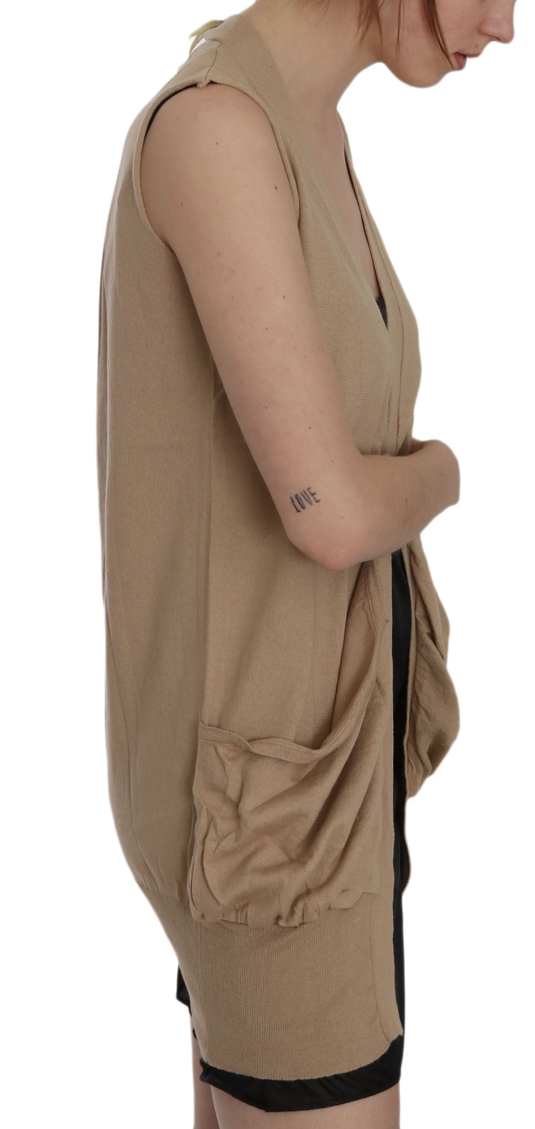 Braune Weste aus 100 % Baumwolle mit ärmellosem Cardigan