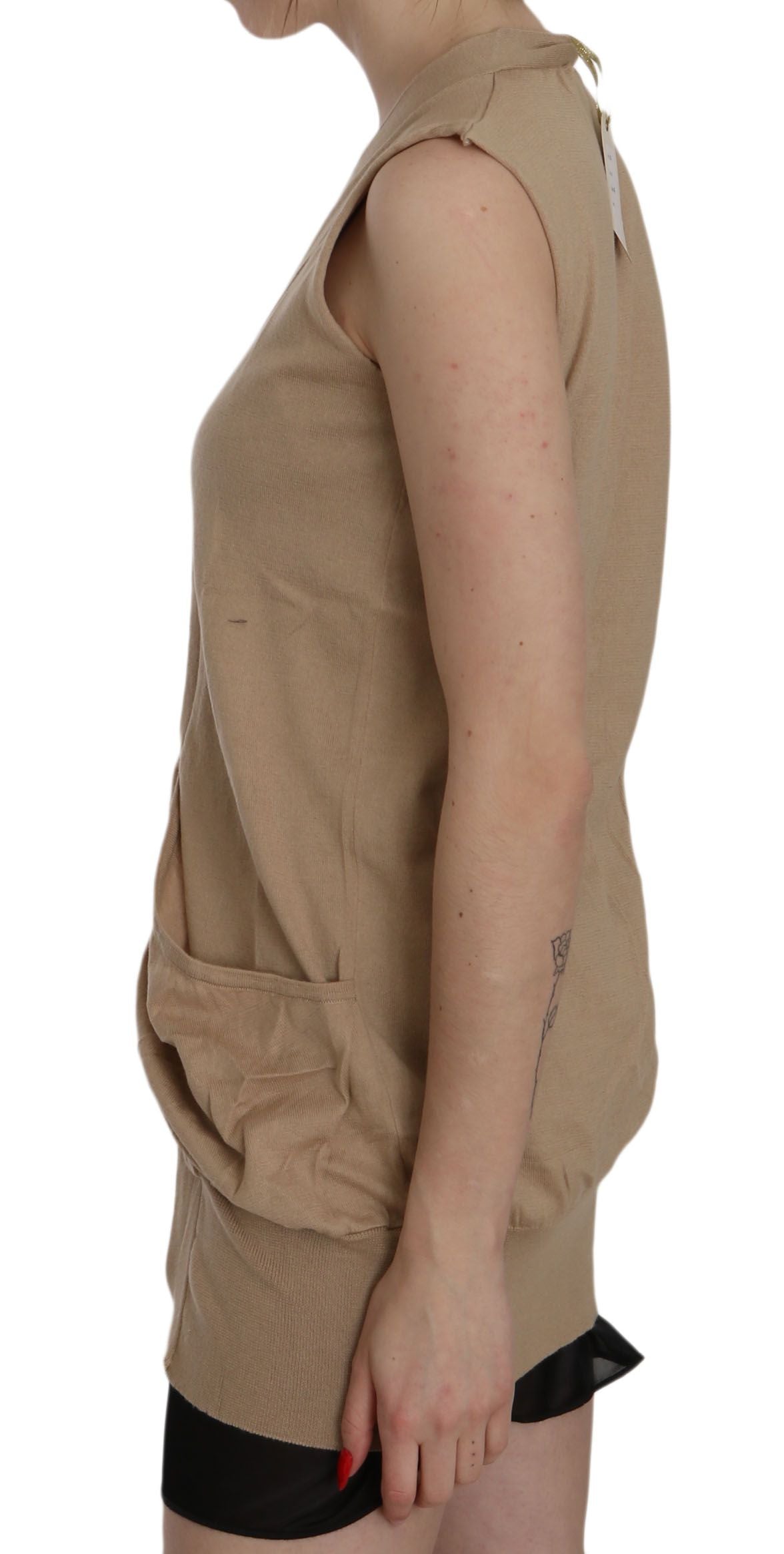 Braune Weste aus 100 % Baumwolle mit ärmellosem Cardigan