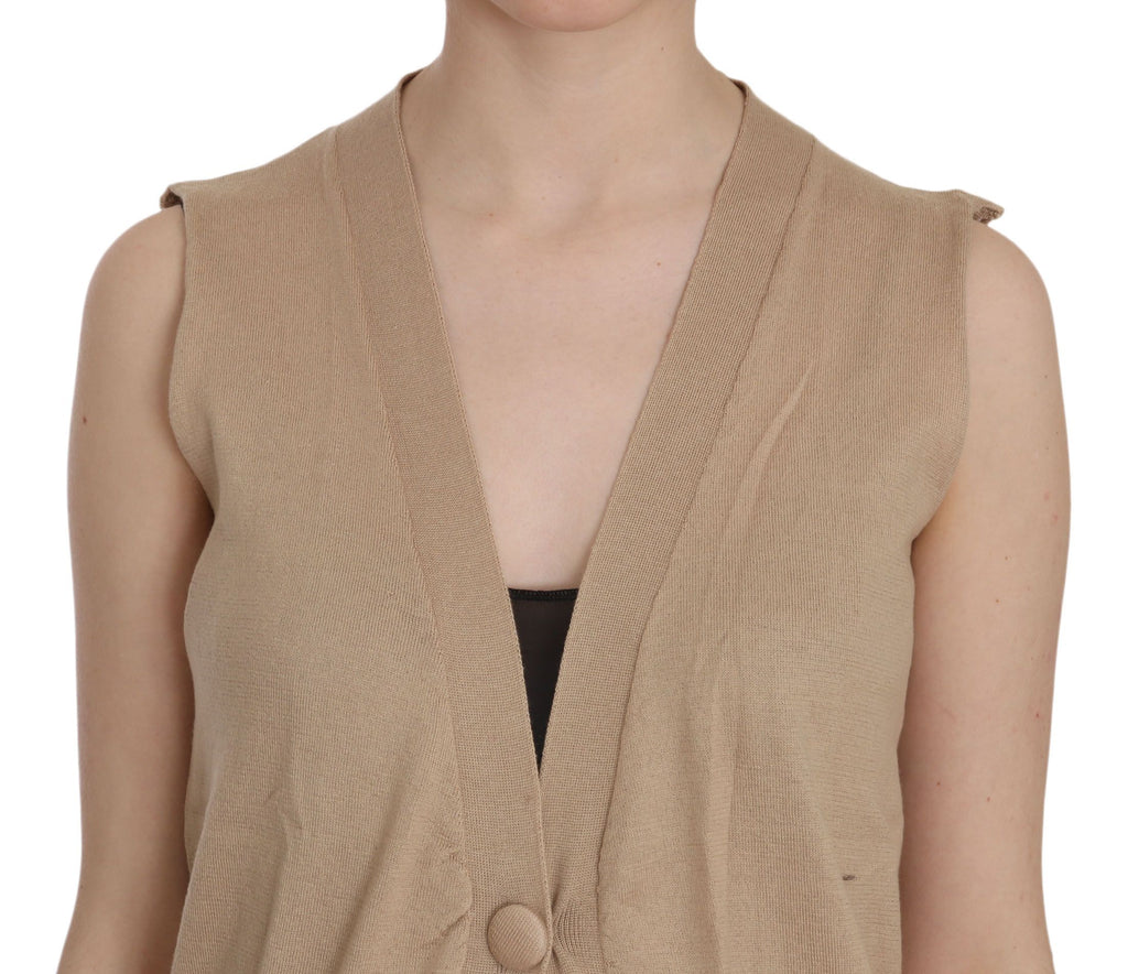 Braune Weste aus 100 % Baumwolle mit ärmellosem Cardigan