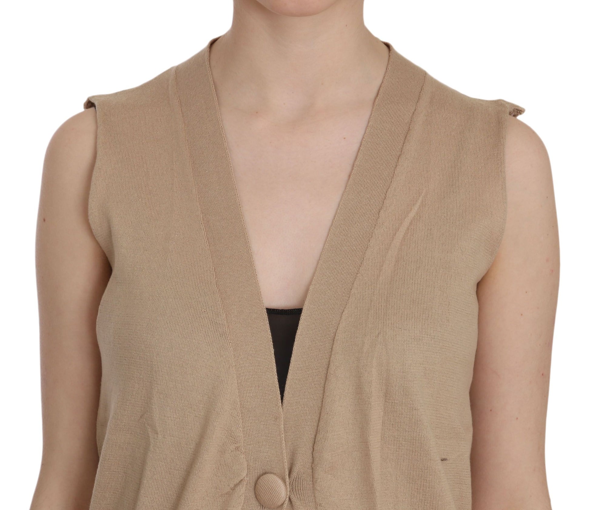 Braune Weste aus 100 % Baumwolle mit ärmellosem Cardigan