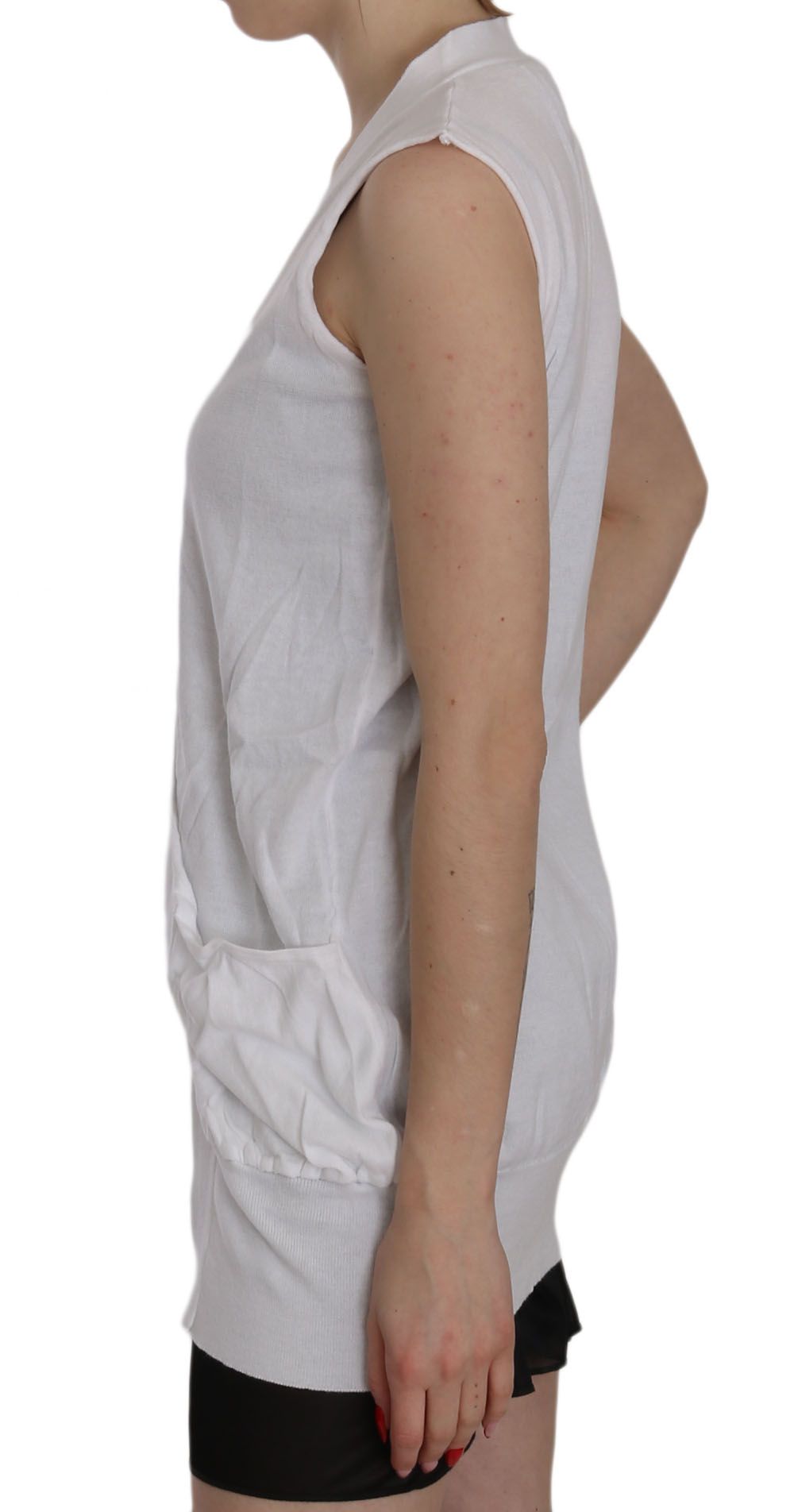 Weiße ärmellose Strickjacke aus 100 % Baumwolle