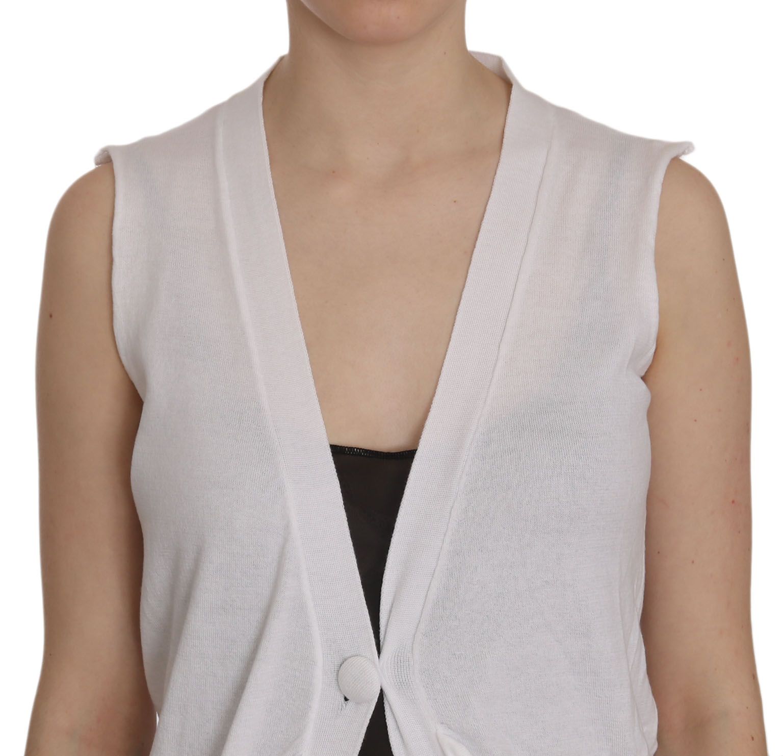 Weiße ärmellose Strickjacke aus 100 % Baumwolle