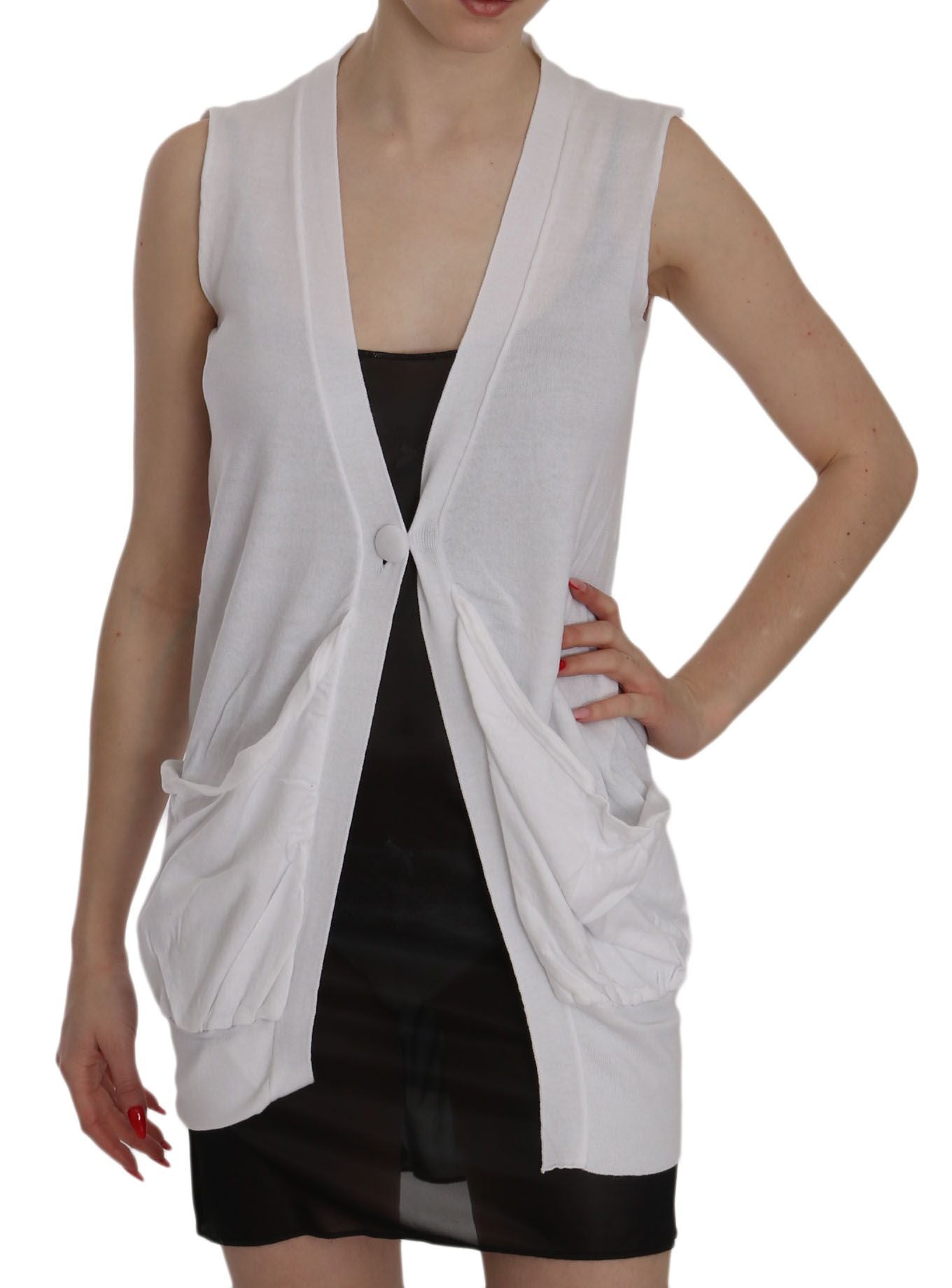 Weiße ärmellose Strickjacke aus 100 % Baumwolle