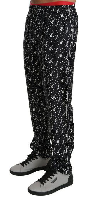 Schwarze Seidenhose mit Musikinstrumenten