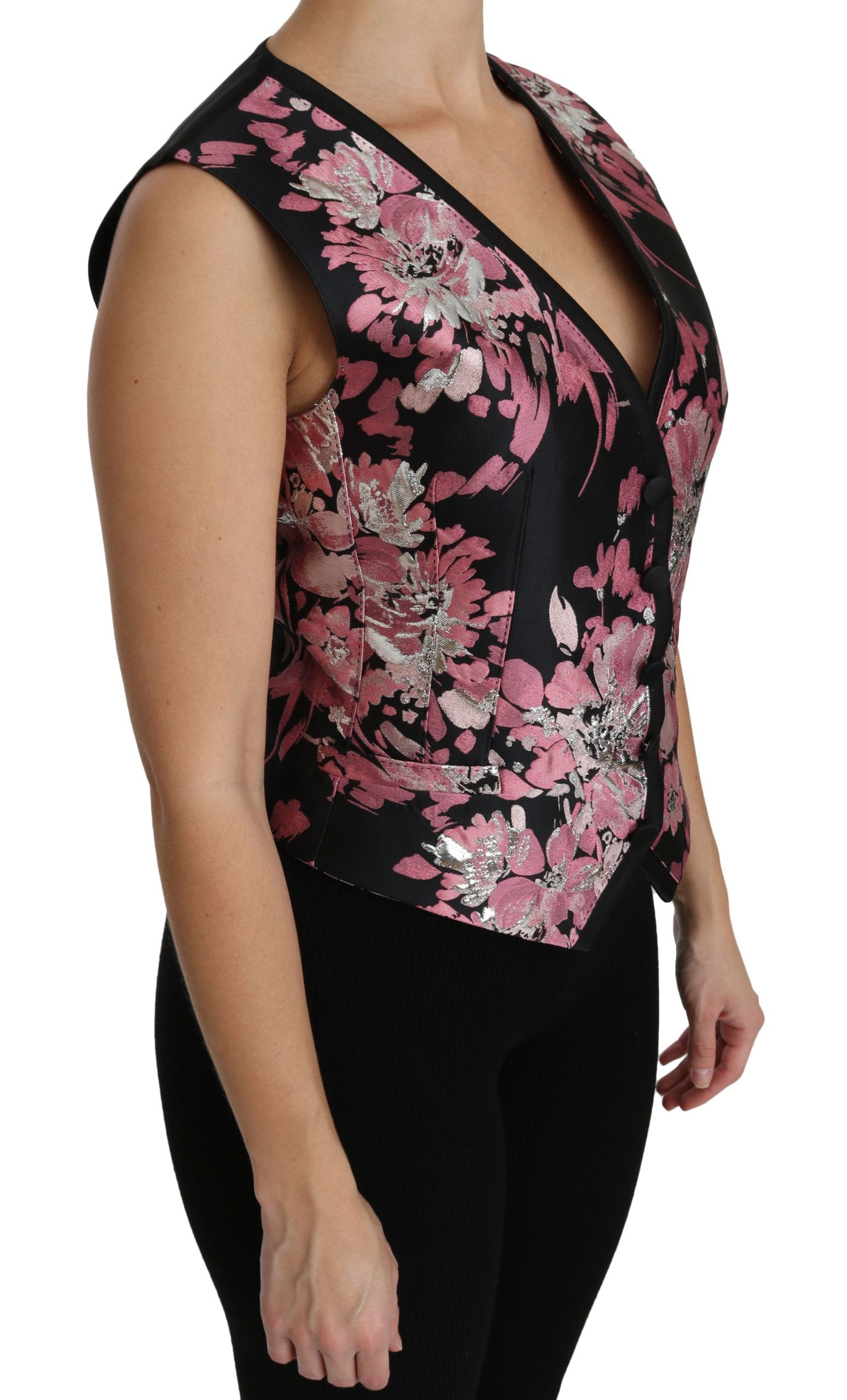Schwarz Rosa Blumen Weste Weste Bluse Top