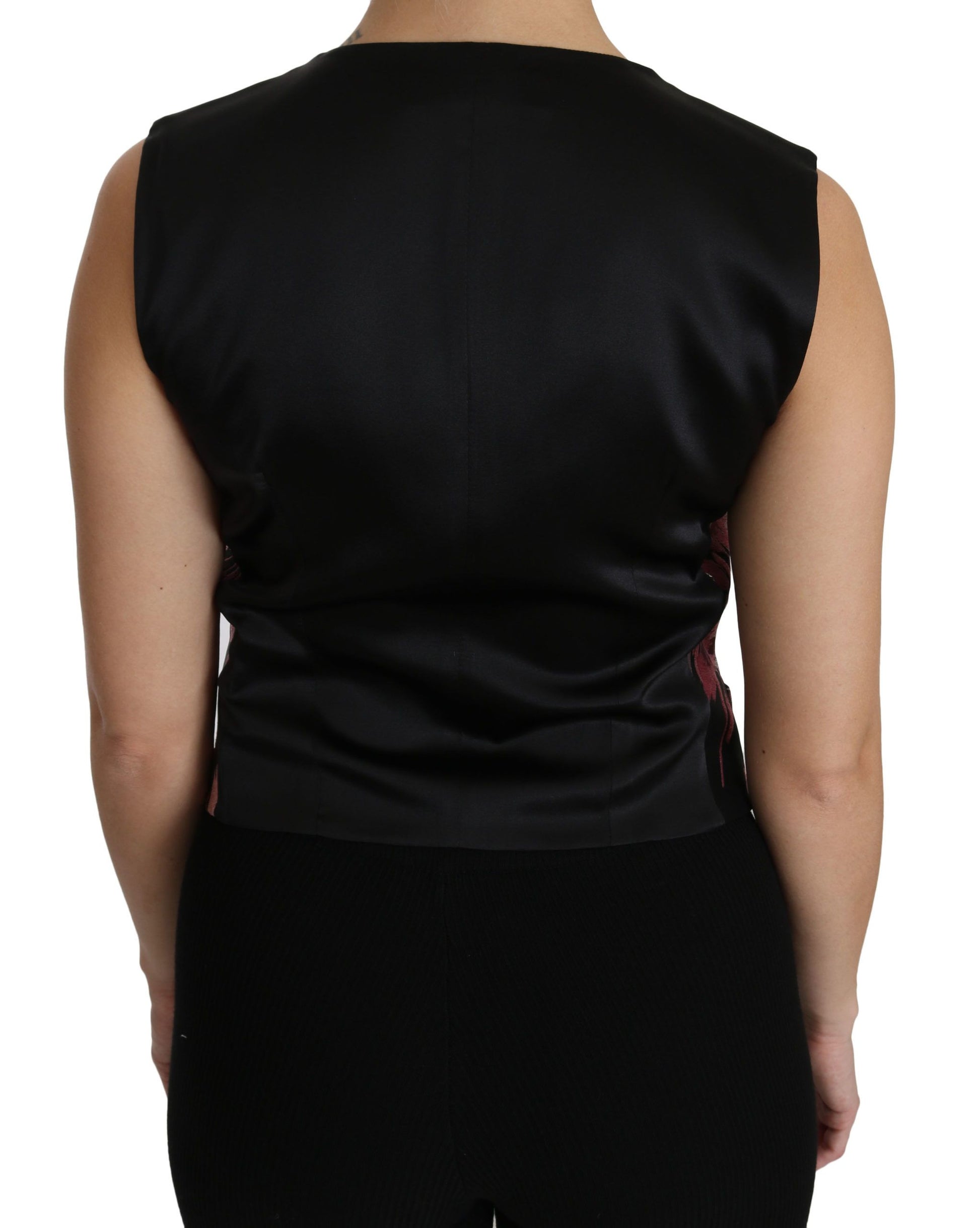 Schwarz Rosa Blumen Weste Weste Bluse Top