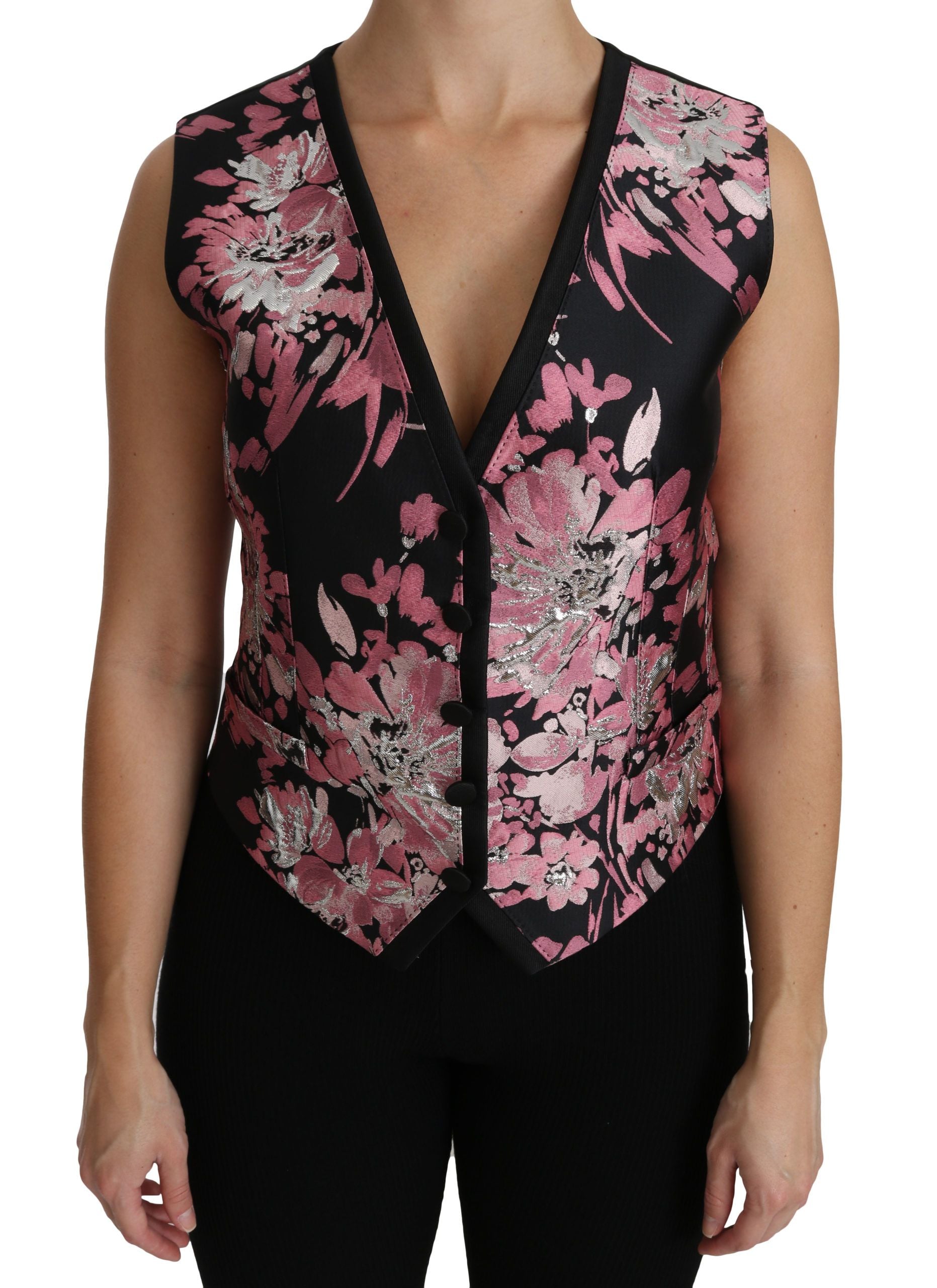 Schwarz Rosa Blumen Weste Weste Bluse Top