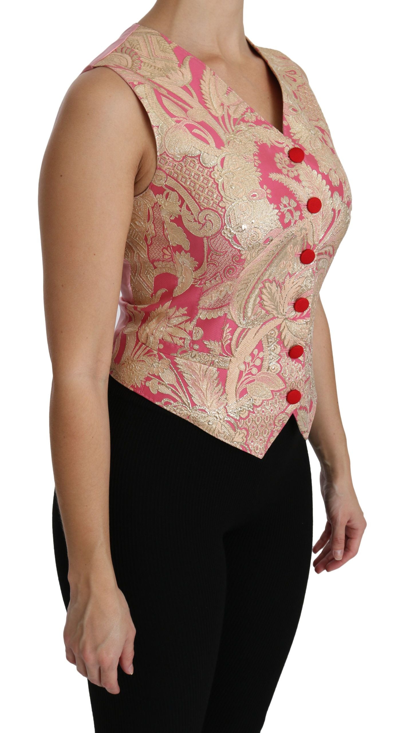 Rosa Gold Brokat Weste Weste Bluse Top