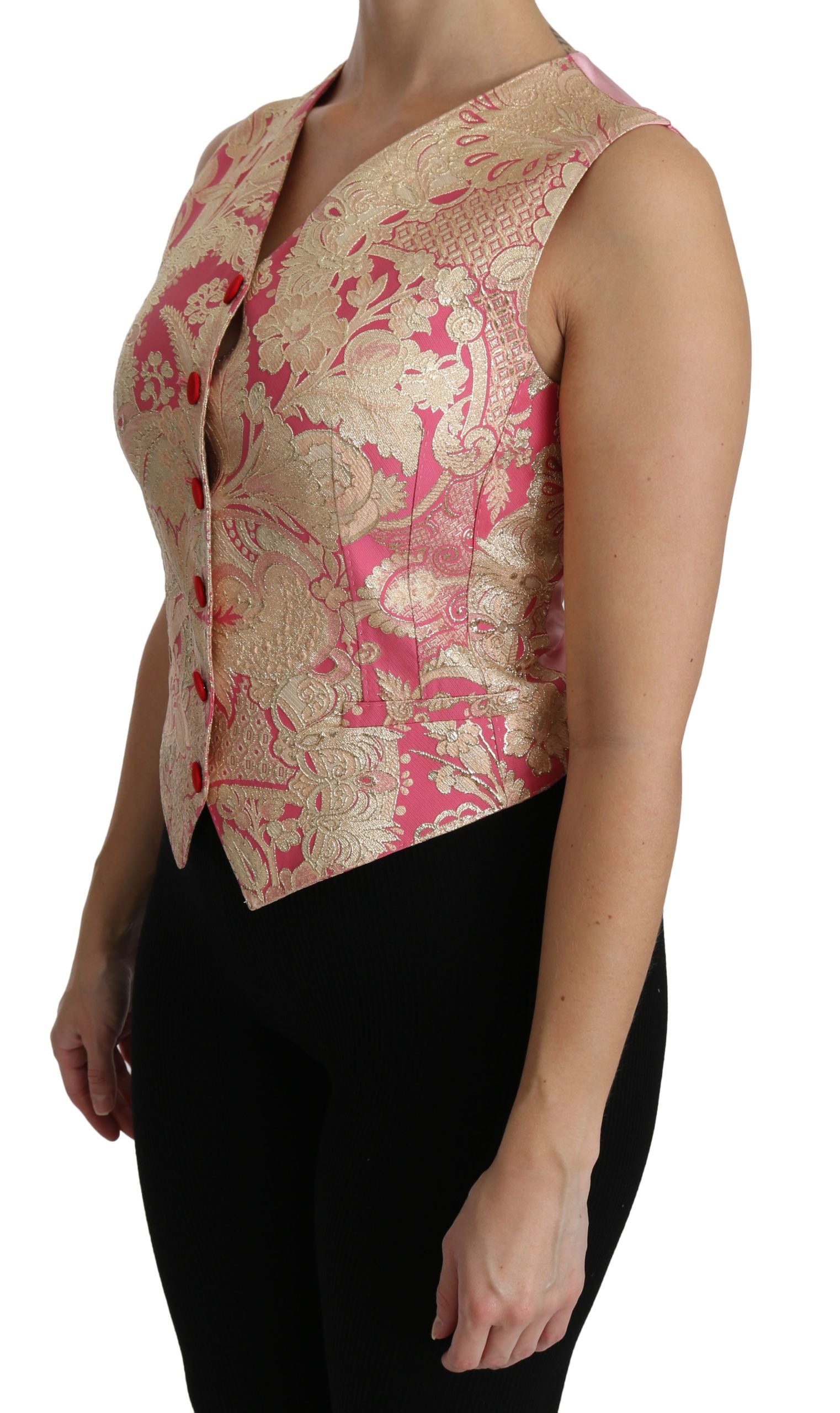Rosa Gold Brokat Weste Weste Bluse Top