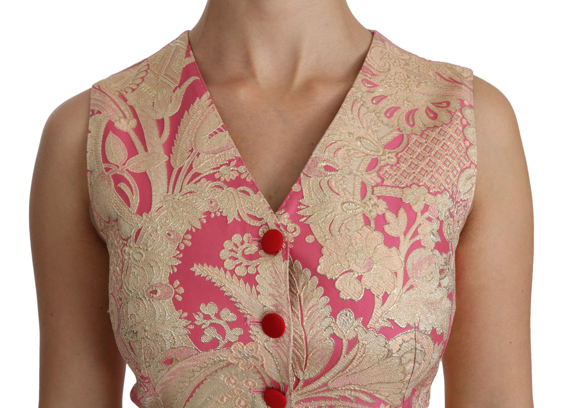 Rosa Gold Brokat Weste Weste Bluse Top