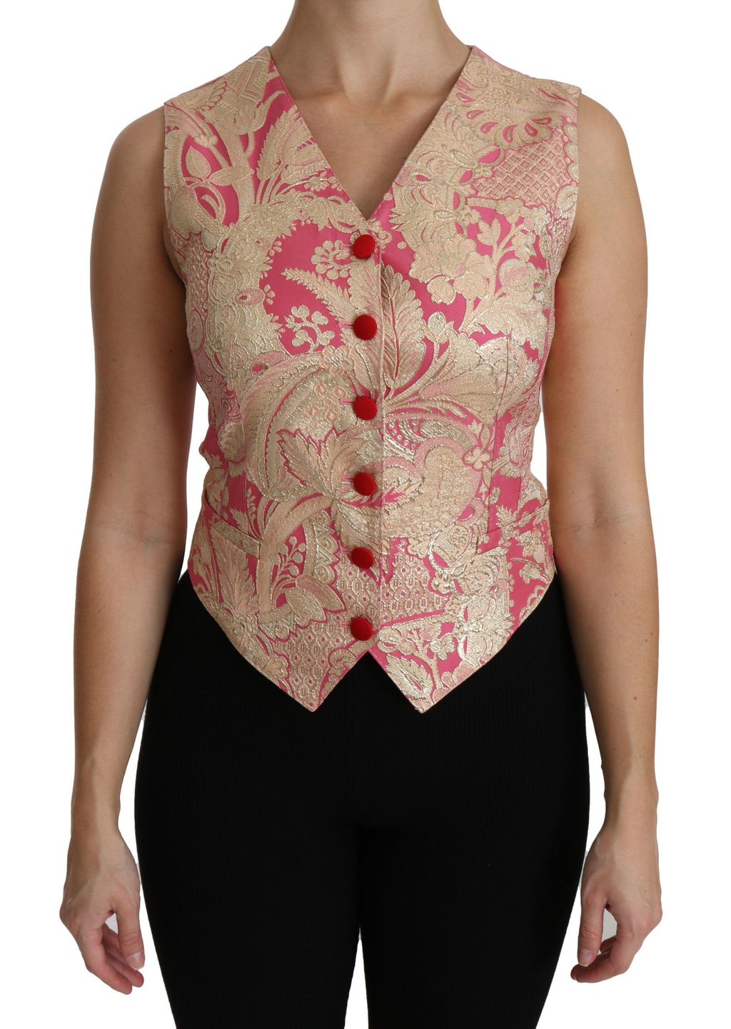 Rosa Gold Brokat Weste Weste Bluse Top