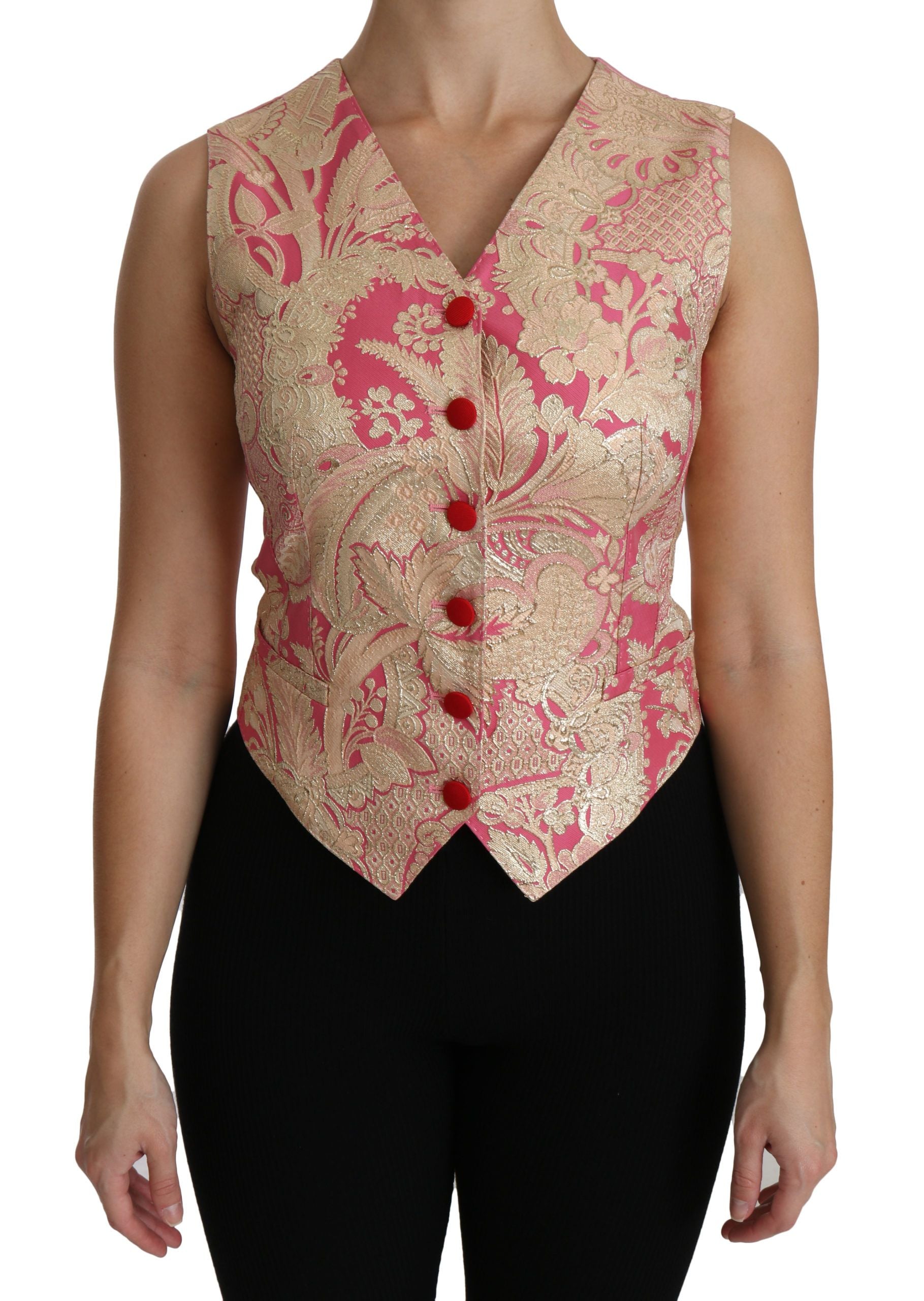 Rosa Gold Brokat Weste Weste Bluse Top