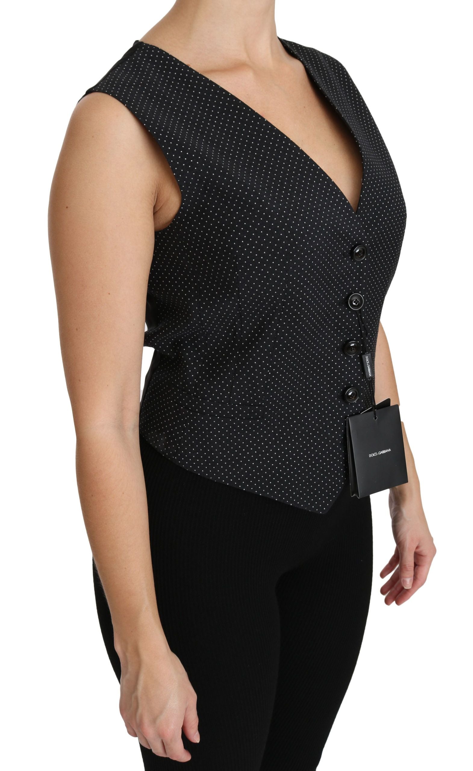 Schwarze gepunktete Weste Weste Bluse Top