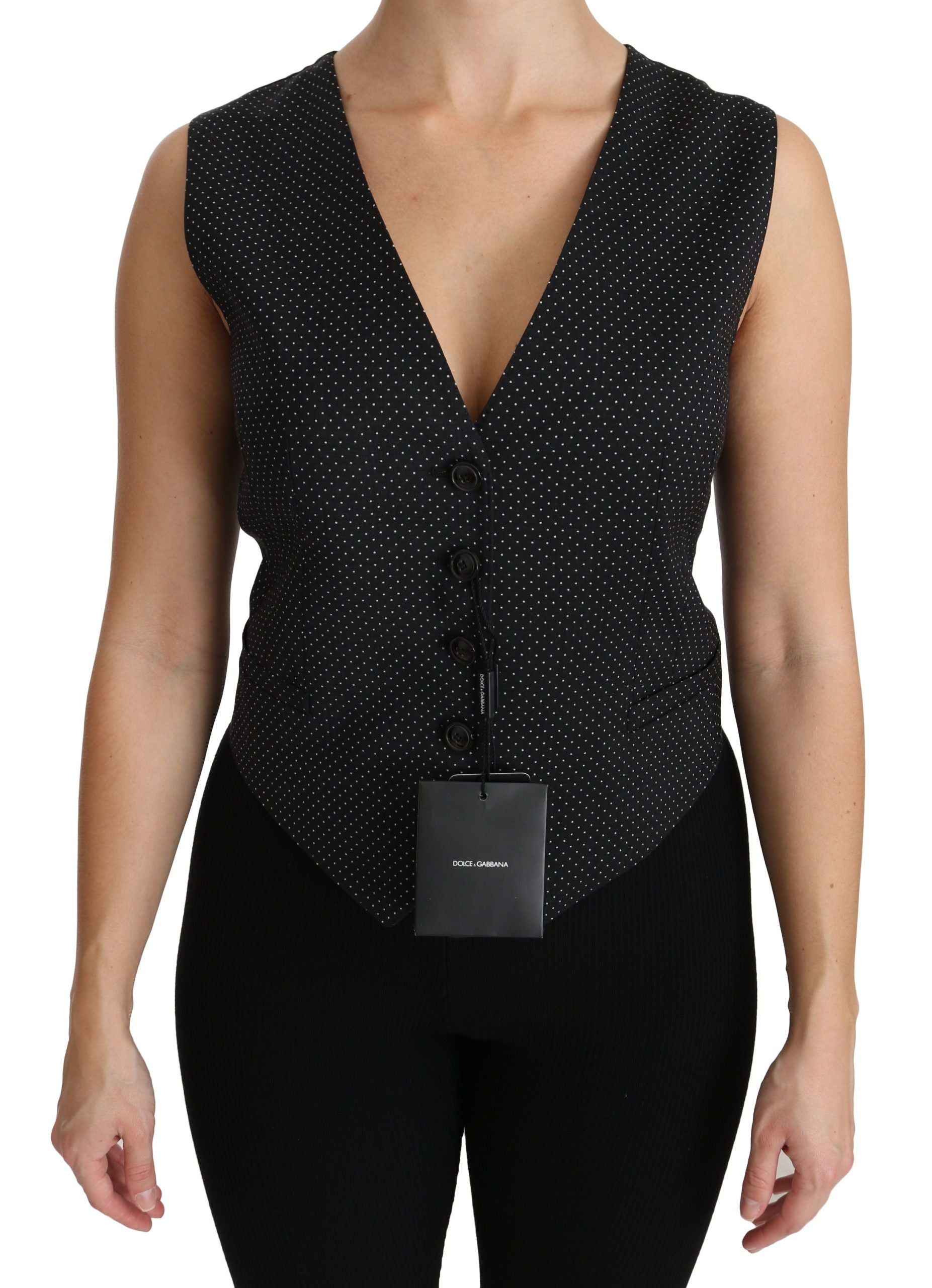 Schwarze gepunktete Weste Weste Bluse Top