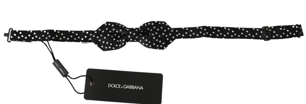 Schwarze Polka Dots Herren Krawatte Papillon 100% Seide Fliege