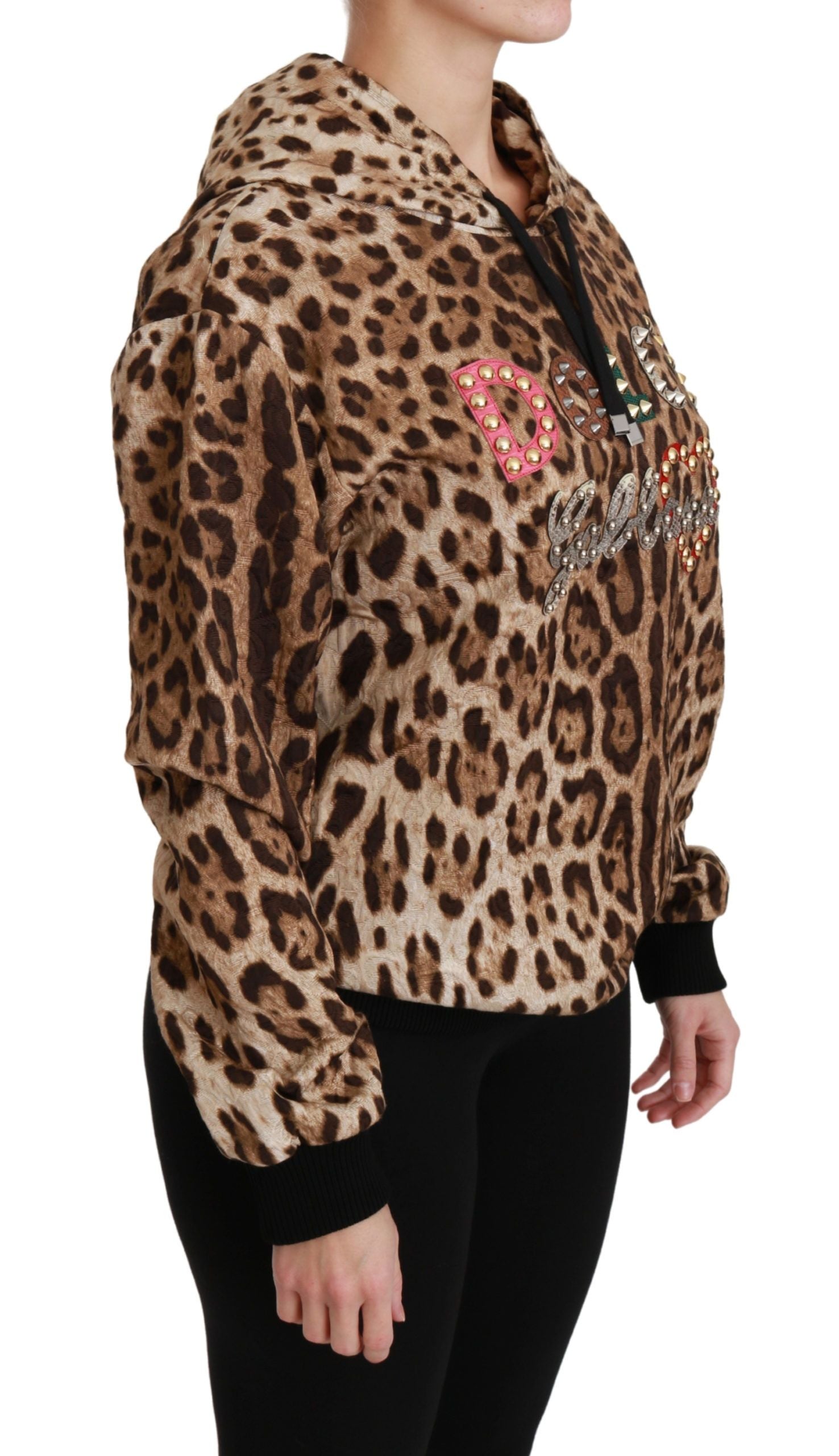 Brauner Ayers-Pullover mit Leopardenmuster und Kapuze