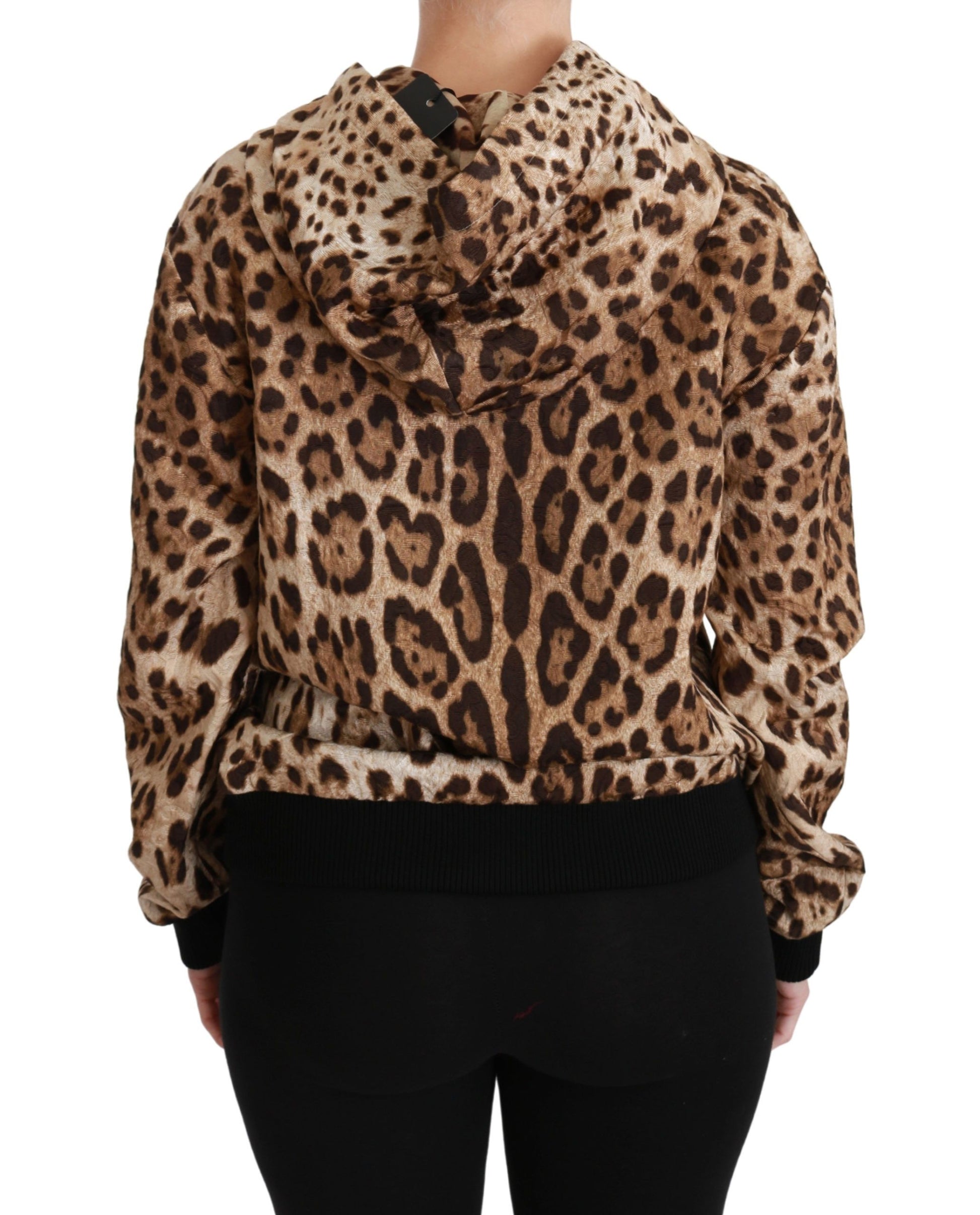 Brauner Ayers-Pullover mit Leopardenmuster und Kapuze