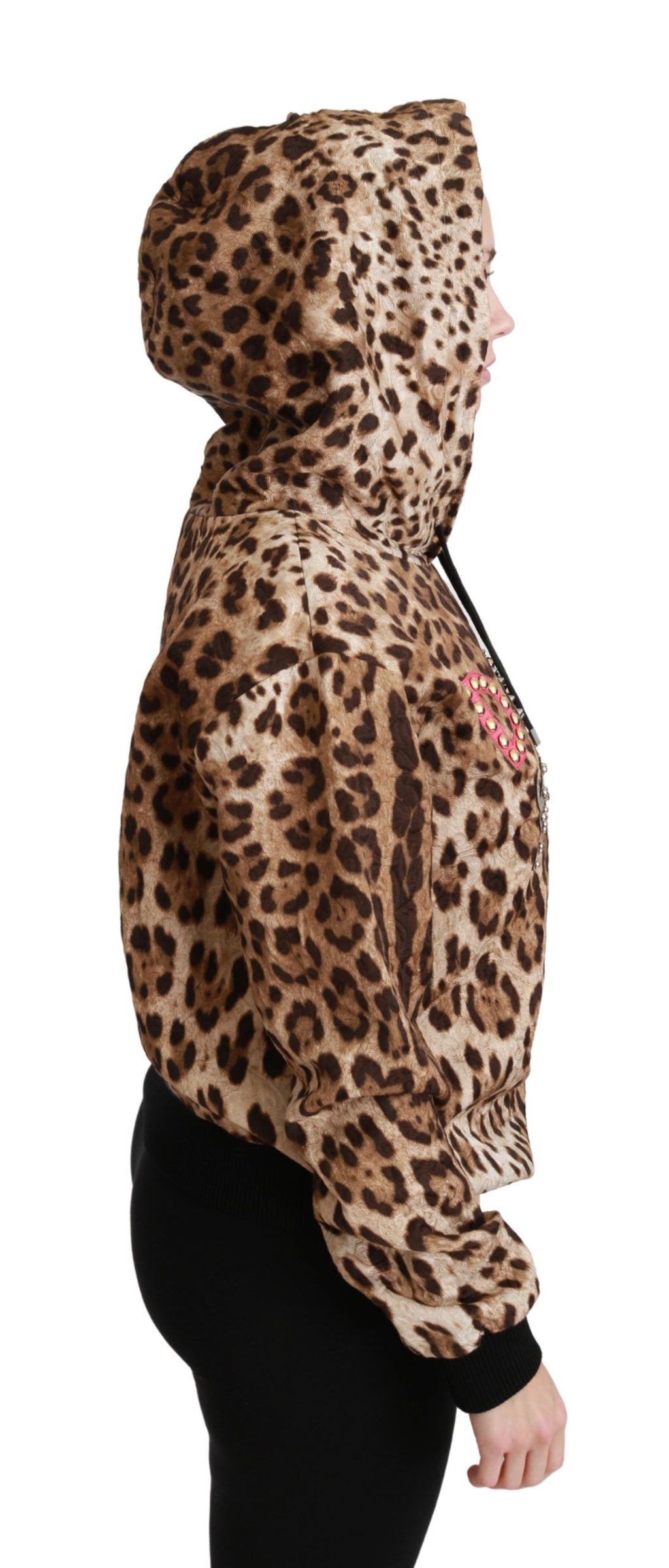 Brauner Ayers-Pullover mit Leopardenmuster und Kapuze