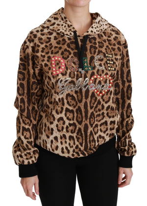Brauner Ayers-Pullover mit Leopardenmuster und Kapuze