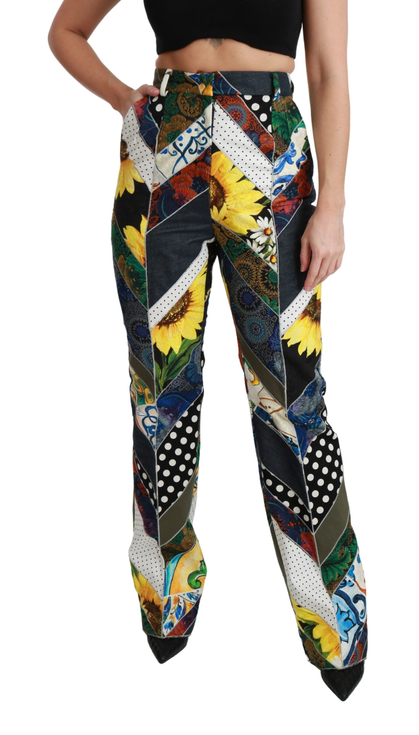 Gerade Hose mit mehrfarbigem Print und hoher Taille