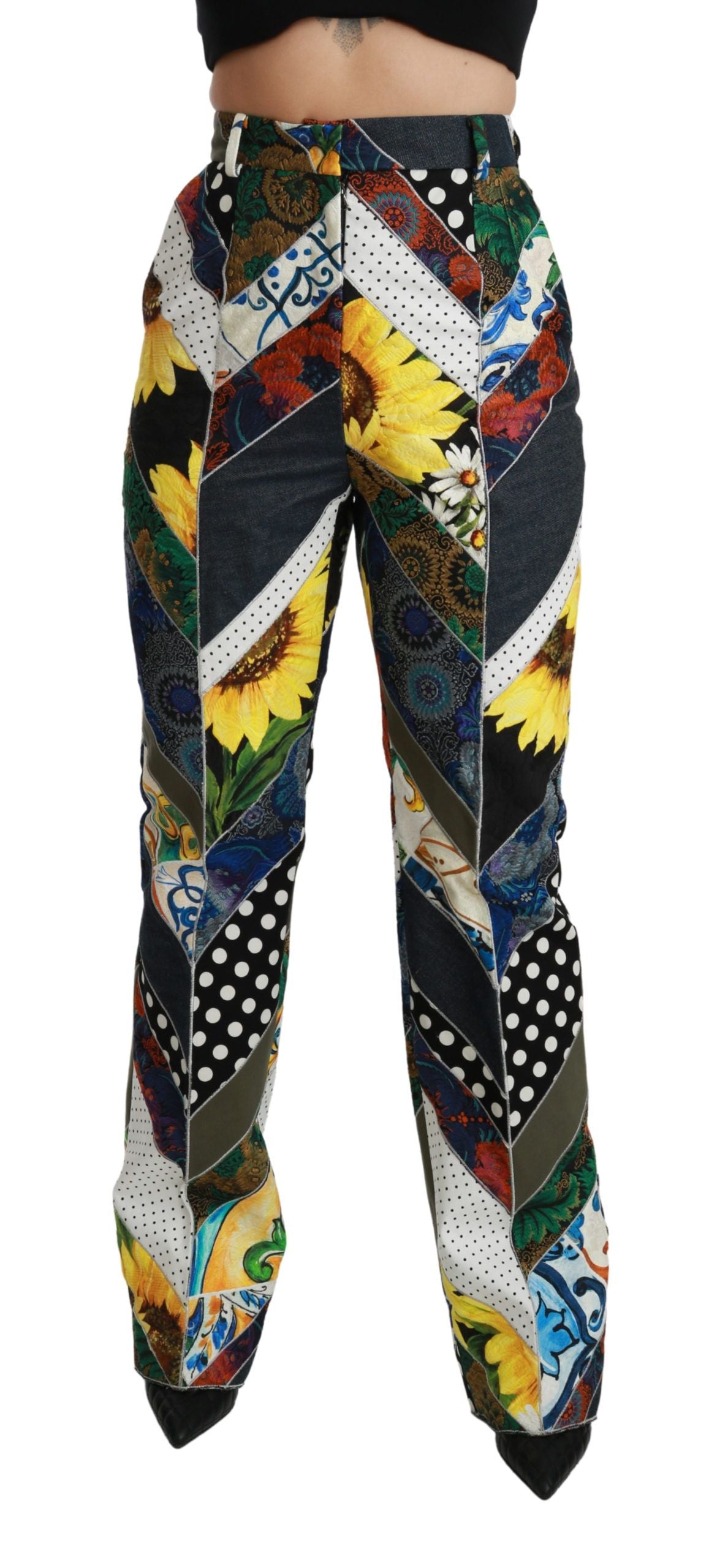 Gerade Hose mit mehrfarbigem Print und hoher Taille